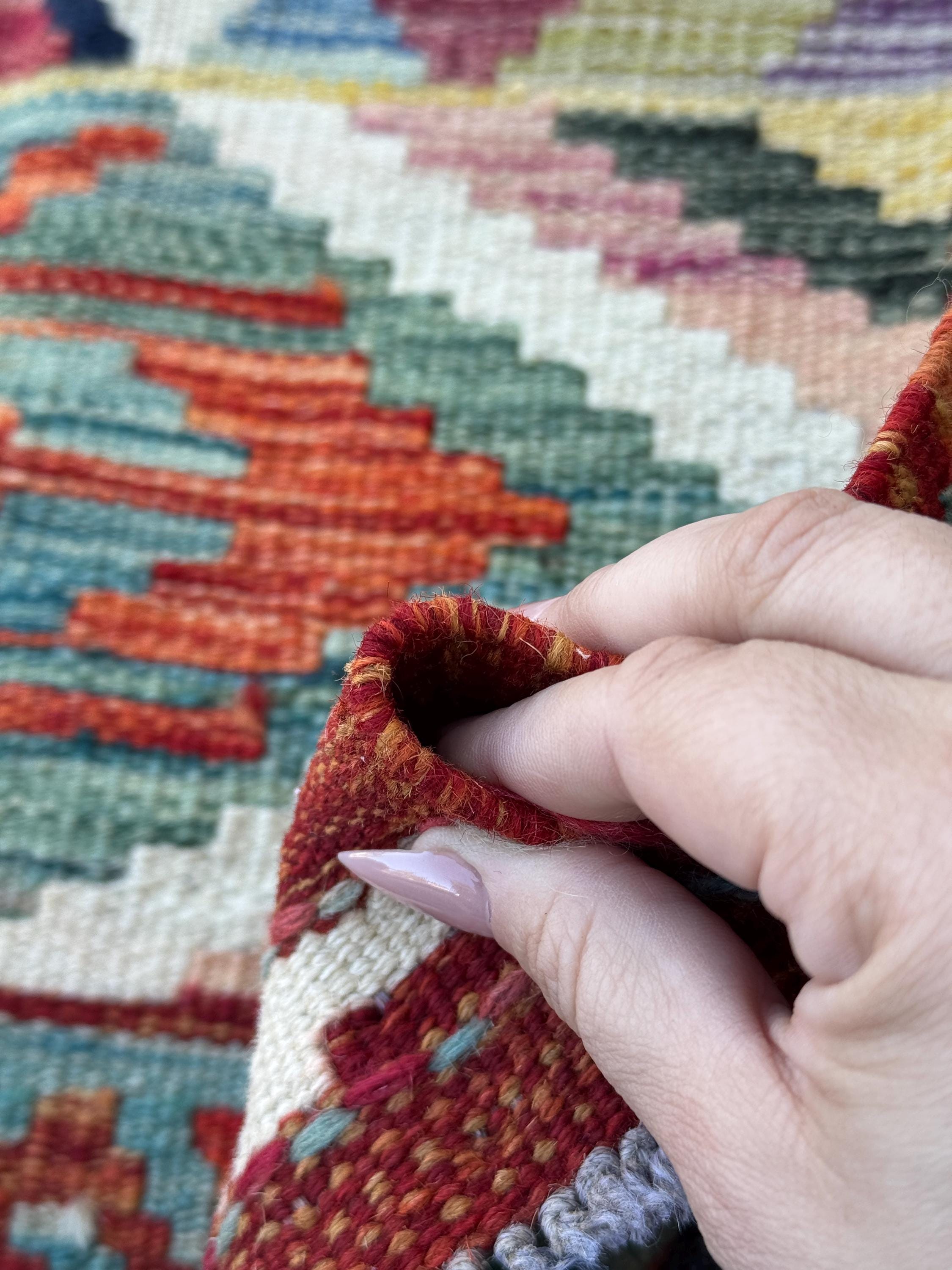 2x5 Handmade Afghan Kilim Runner Rug | Burnt Orange Brick Red Teal Ivory Denim Blue Purple Olive Moss Green Grey Mustard | Wool Turkish