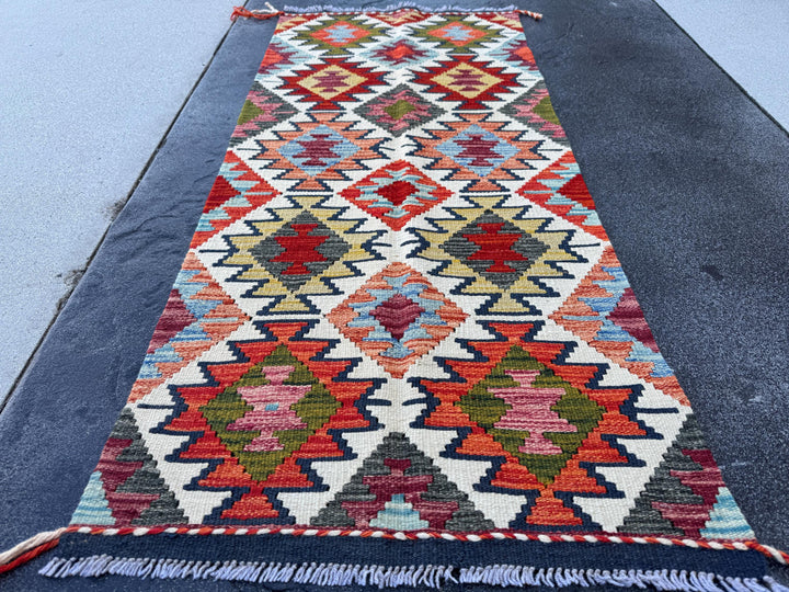 2x5 Handmade Afghan Kilim Runner Rug | Cream White Sand Beige Teal Aqua Sky Blue Navy Olive Forest Green Mustard Brick Red Burnt Orange
