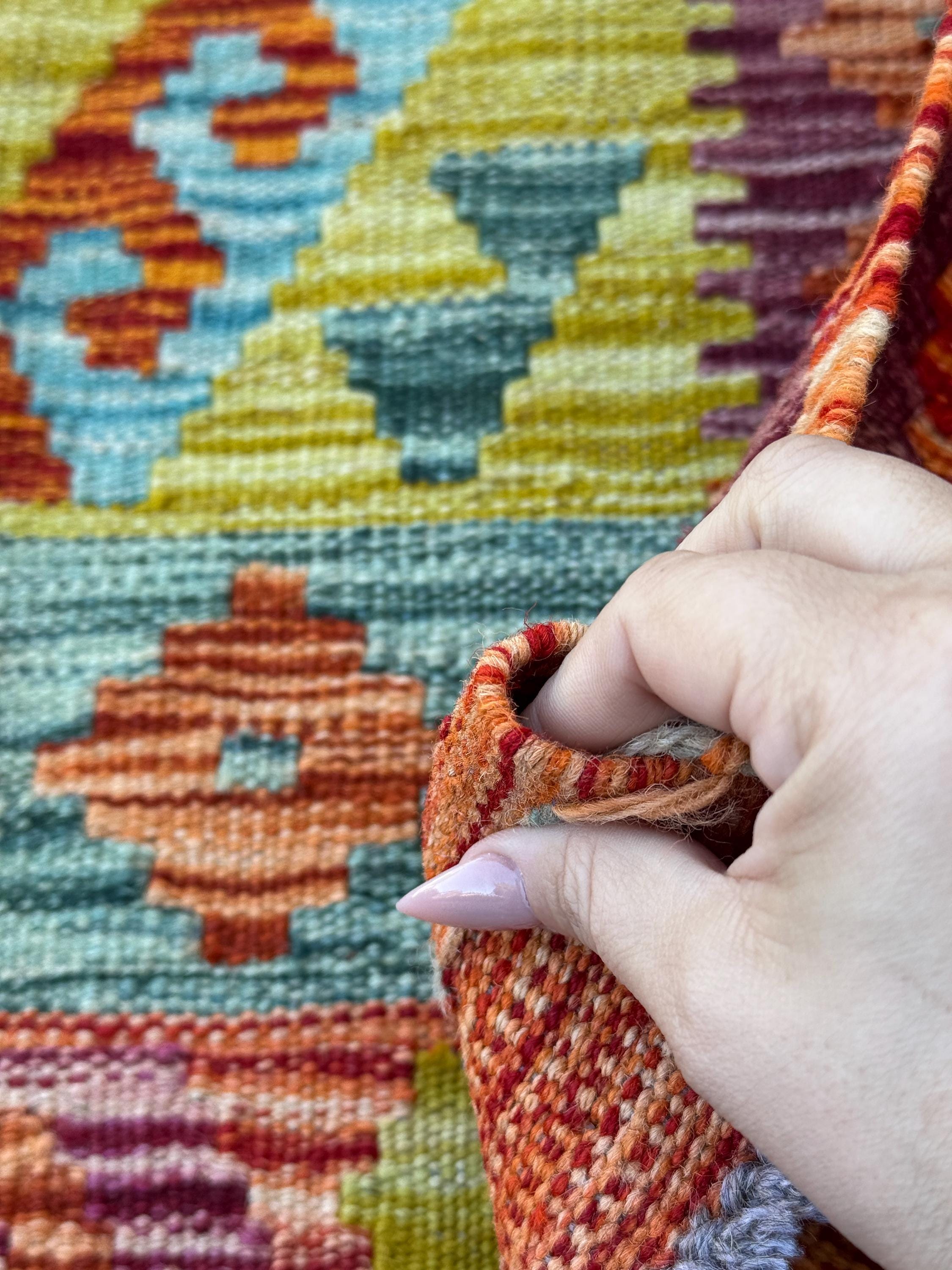 3x5 Handmade Afghan Kilim Rug | Burnt Orange Yellow Chartreuse Olive Aqua Teal Sky Blue Pink Plum Lavender Cream White
