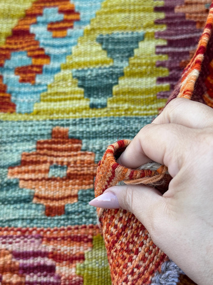 3x5 Handmade Afghan Kilim Rug | Burnt Orange Yellow Chartreuse Olive Aqua Teal Sky Blue Pink Plum Lavender Cream White