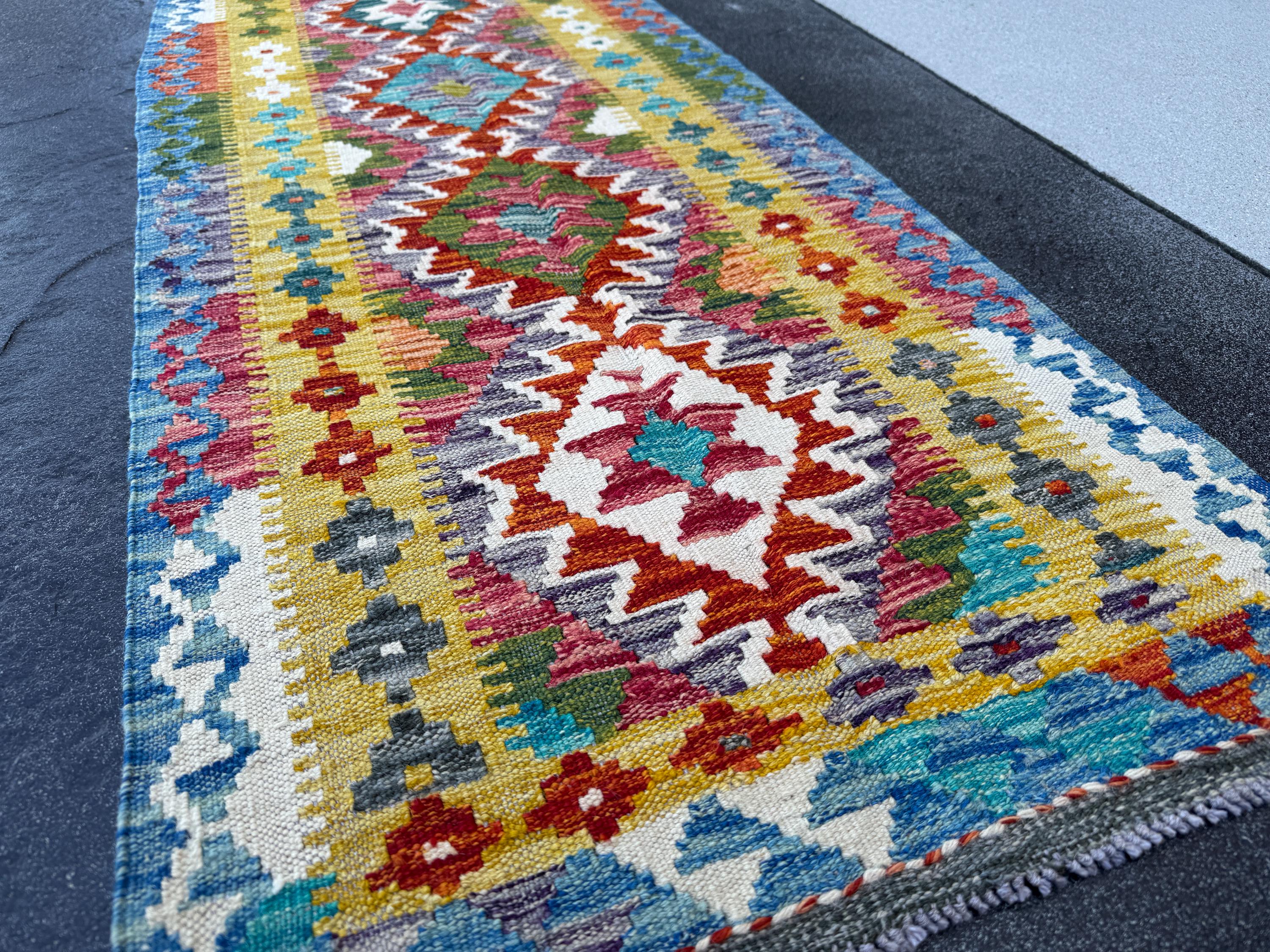 2x5 Handmade Afghan Kilim Runner Rug | Cream White Aqua Teal Turquoise Burnt Orange Brick Red Burgundy Mustard Olive Green Charcoal Grey