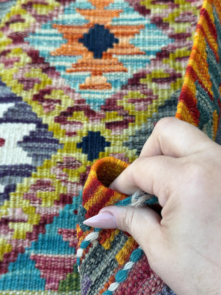 2x5 Handmade Afghan Kilim Runner Rug | Cream Tan Brown Grey Crimson Burgundy Red Aqua Teal Denim Blue Forest Olive Green | Wool Flatwoven
