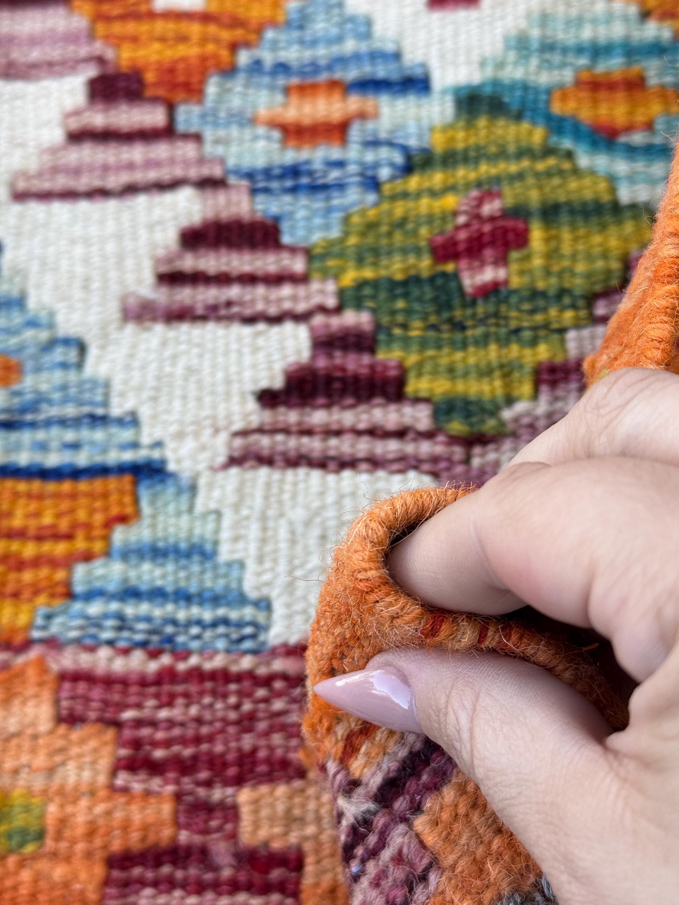 3x4 Handmade Afghan Kilim Rug | Burnt Rust Orange Maroon Denim Blue Teal Ivory Olive Moss Pine Green Brick Blood Red | Wool Flatwoven