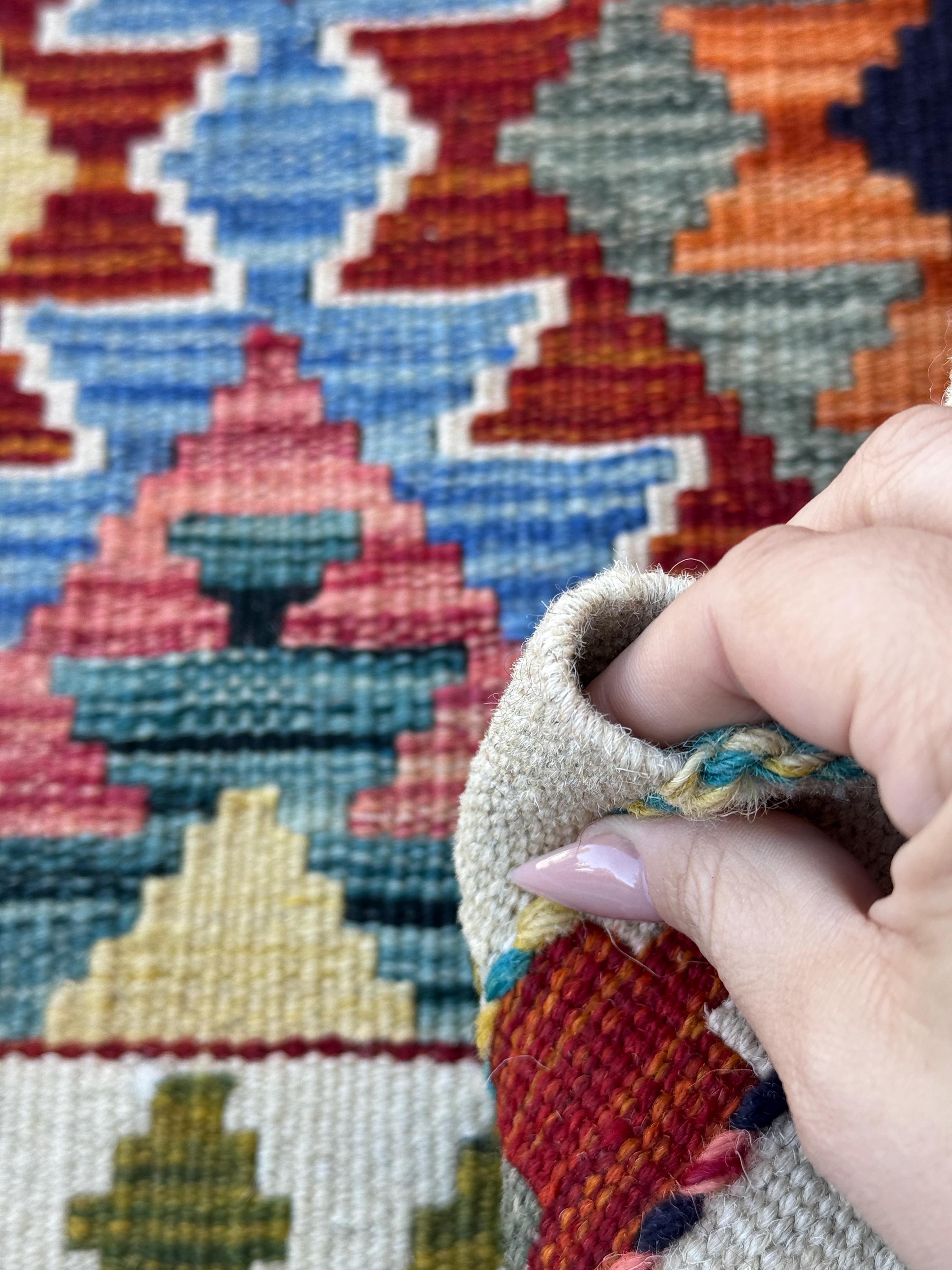 3x5 (91x152) Handmade Afghan Kilim Rug | Brick Red Sky Blue Teal Green Mustard Olive Navy Cream Plum Lavender Burnt Orange | Wool Flatwoven