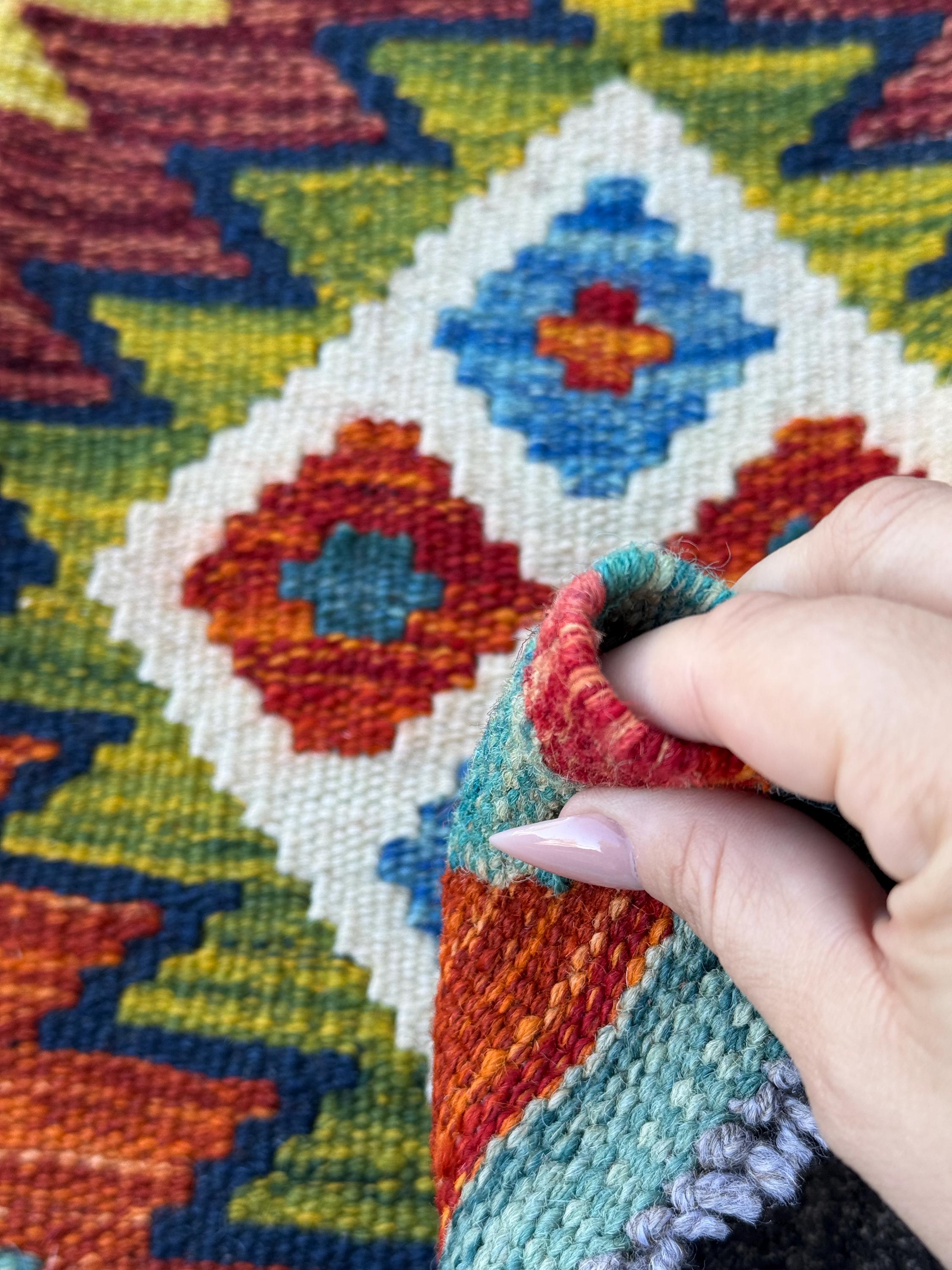 2x5 Handmade Afghan Kilim Runner Rug | Rust Red Teal Mustard Cream Navy Blue Turquoise Sky Blue Burnt Orange Olive Green Maroon Charcoal