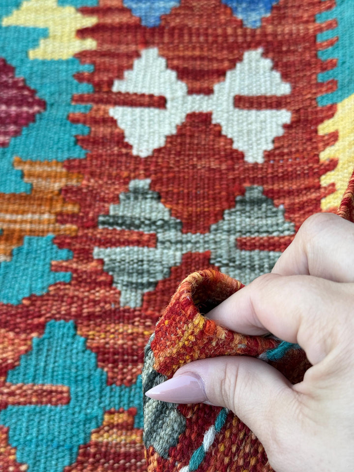 3x5 (91x152) Handmade Afghan Kilim Rug | Rust Red Teal Turquoise Mustard Yellow Ivory White Navy Blue Olive Green Burgundy Purple Charcoal