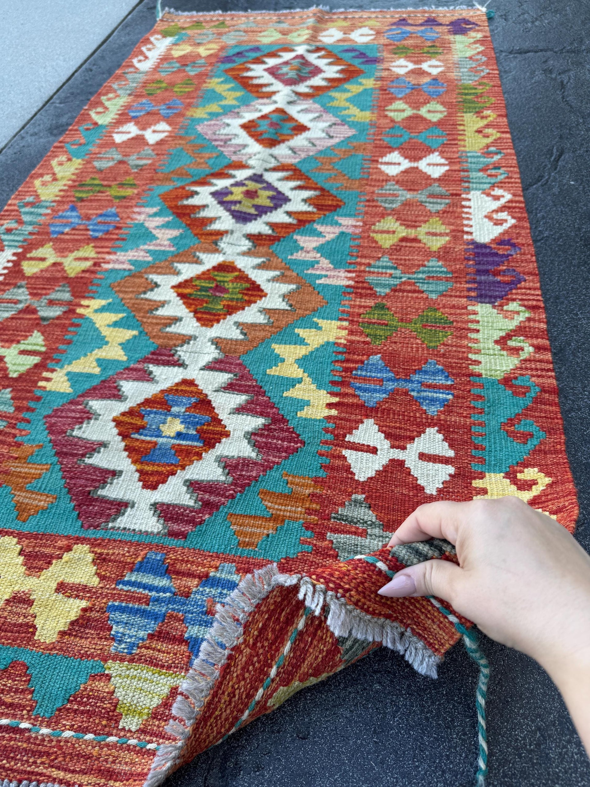 3x5 (91x152) Handmade Afghan Kilim Rug | Rust Red Teal Turquoise Mustard Yellow Ivory White Navy Blue Olive Green Burgundy Purple Charcoal