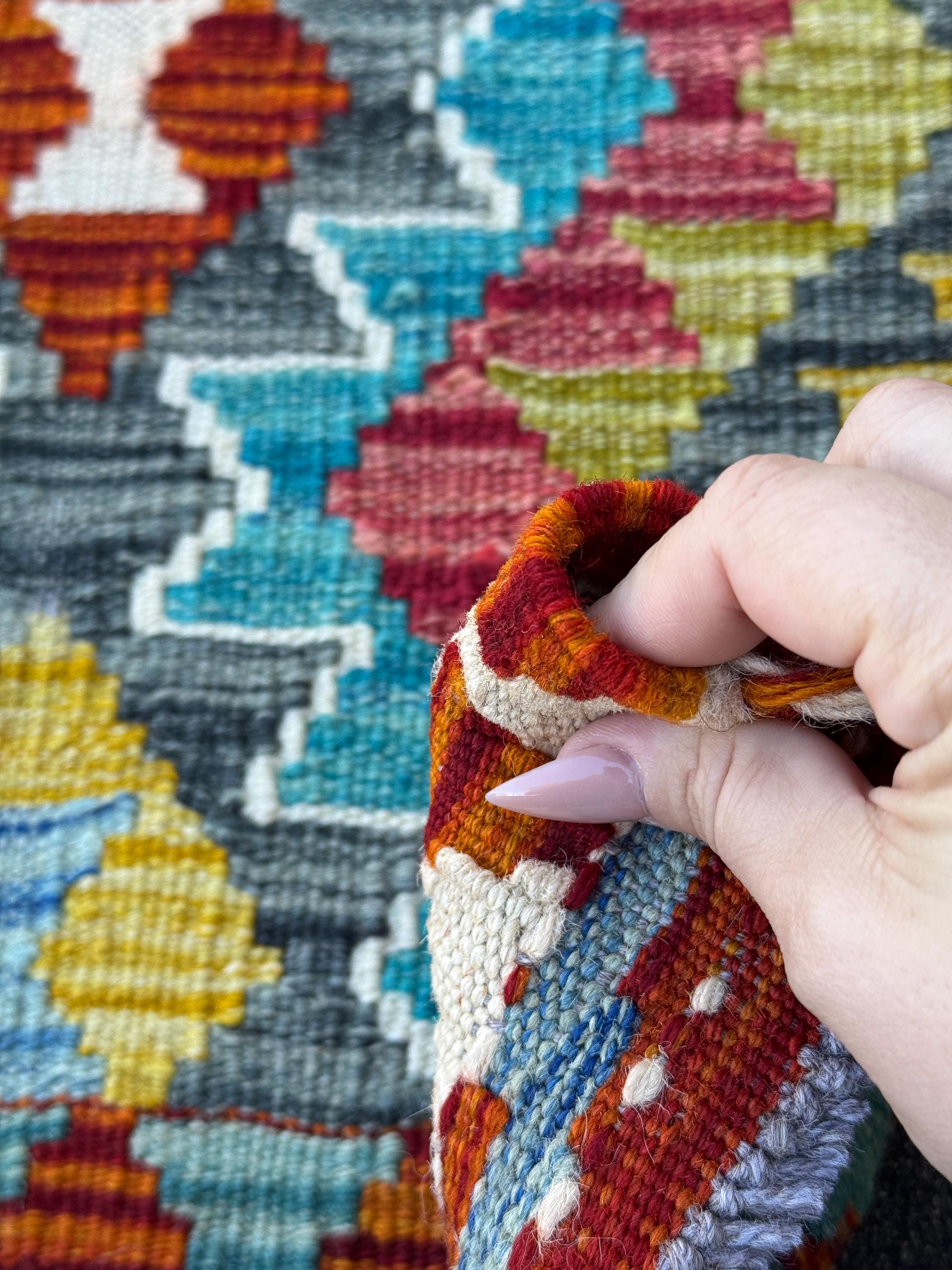 3x5 (91x152) Handmade Afghan Kilim Rug | Teal Turquoise Burnt Orange Mustard Yellow Olive Green Charcoal Grey White Rust Burgundy | Wool