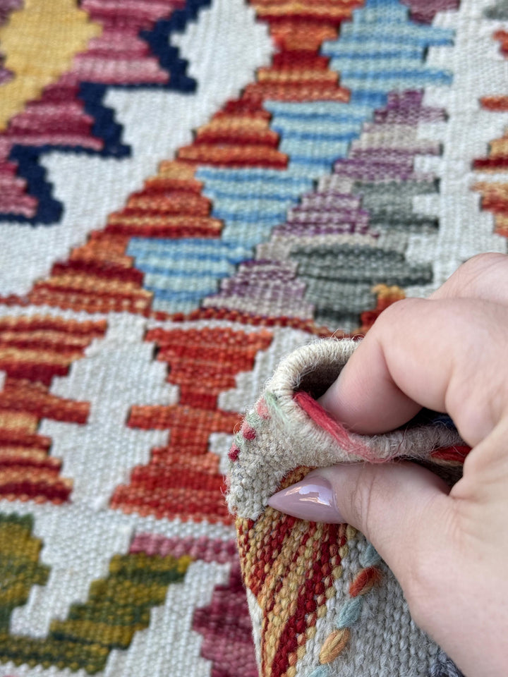 3x5 (91x152) Handmade Afghan Kilim Rug | Cream White Rust Burgundy Olive Green Teal Aqua Turquoise Mustard Yellow Navy Blue Charcoal Grey