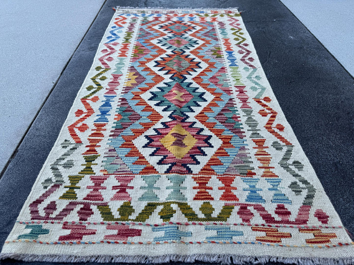 3x5 (91x152) Handmade Afghan Kilim Rug | Cream White Rust Burgundy Olive Green Teal Aqua Turquoise Mustard Yellow Navy Blue Charcoal Grey