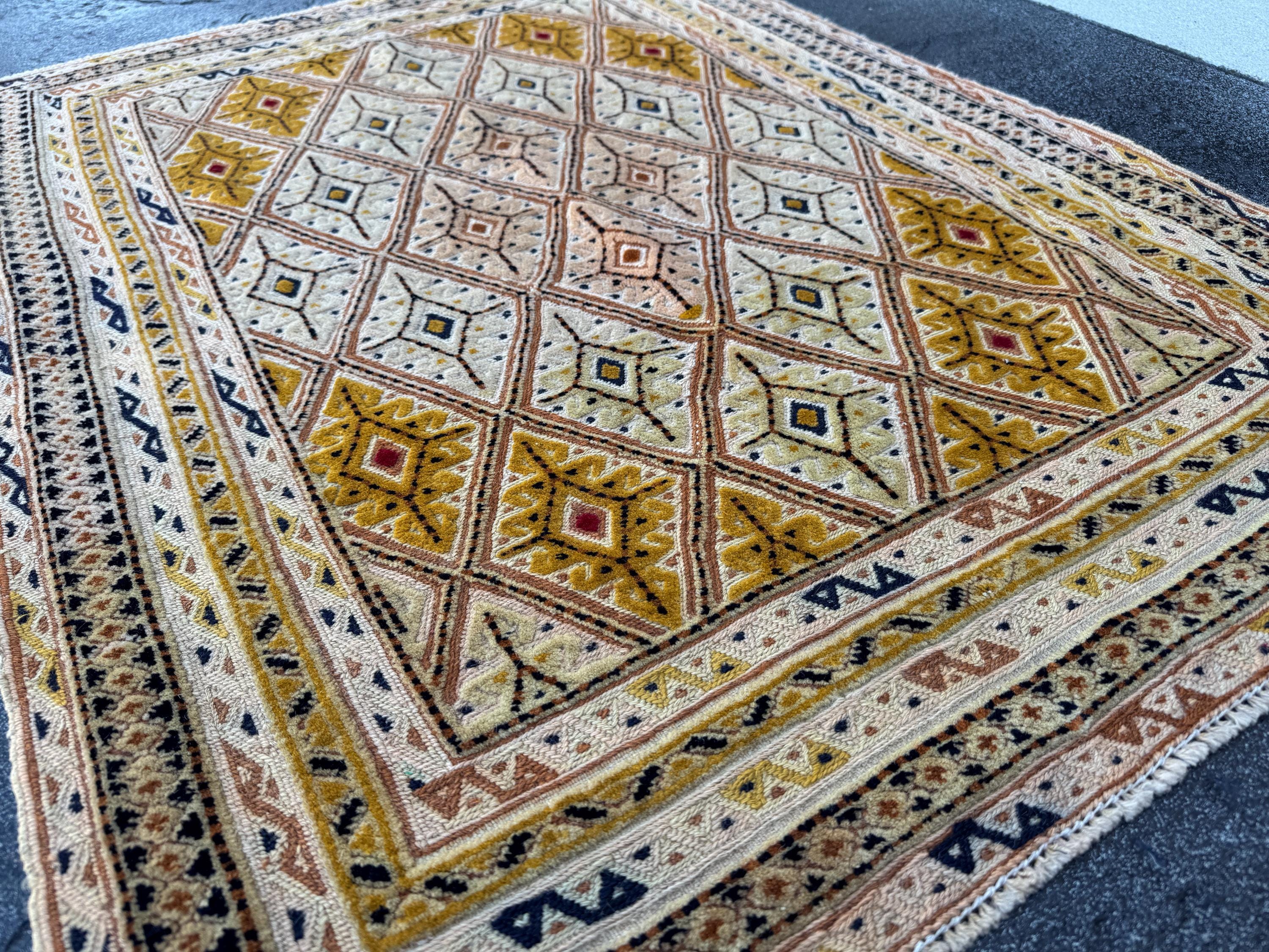 3x4 Handmade Afghan Kilim Rug | Mustard Yellow Cream Beige Peach Rust Navy Blue Charcoal Grey Red | Wool Flatwoven