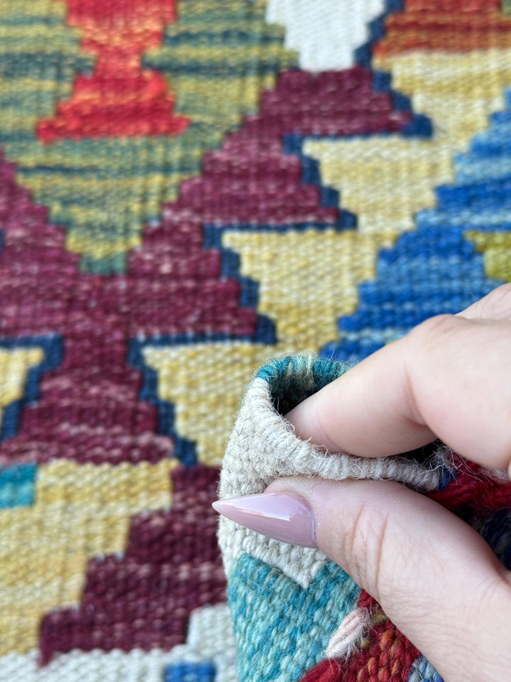 3x4 Handmade Afghan Kilim Rug | Cream White Burgundy Rust Red Olive Green Mustard Yellow Teal Aqua Blue Navy Grey Charcoal | Wool Flatwoven
