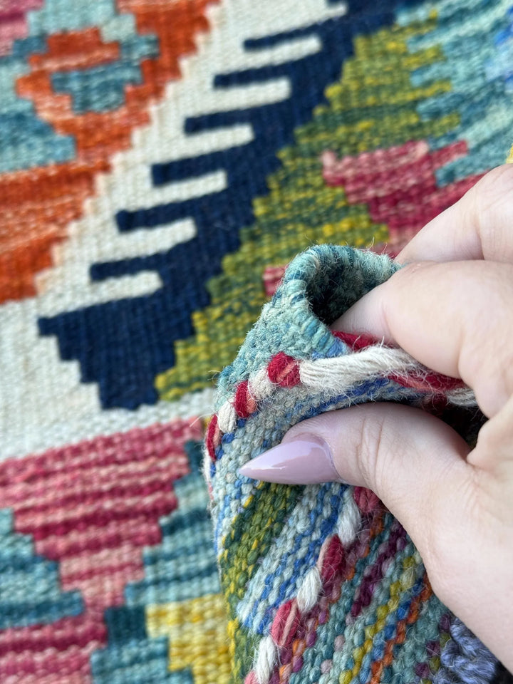 3x4 Handmade Afghan Kilim Rug | Teal Aqua Blue Rust Orange Mustard Yellow Burgundy Pink Olive Green Navy Cream White Charcoal | Flatwoven