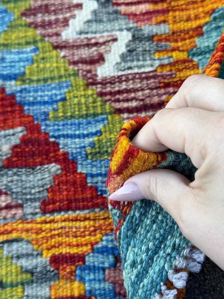 3x4 Handmade Afghan Kilim Rug | Burnt Orange Rust Red Cream White Mustard Yellow Olive Green Teal Aqua Blue Navy Grey | Wool Flatwoven