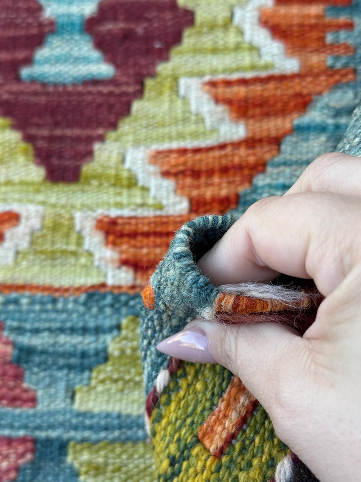 3x4 Handmade Afghan Kilim Rug | Teal Blue Rust Red Burnt Orange Mustard Yellow Olive Green Cream White Burgundy Purple Grey | Wool Flatwoven