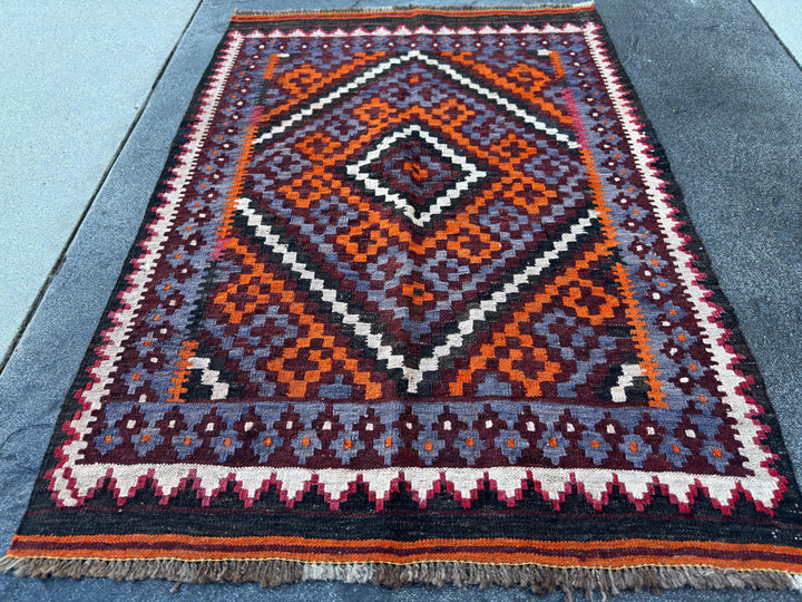 3x4 Handmade Afghan Kilim Rug | Burnt Orange Rust Red Burgundy Purple Blue Grey Black Cream White Pink | Wool Flatwoven