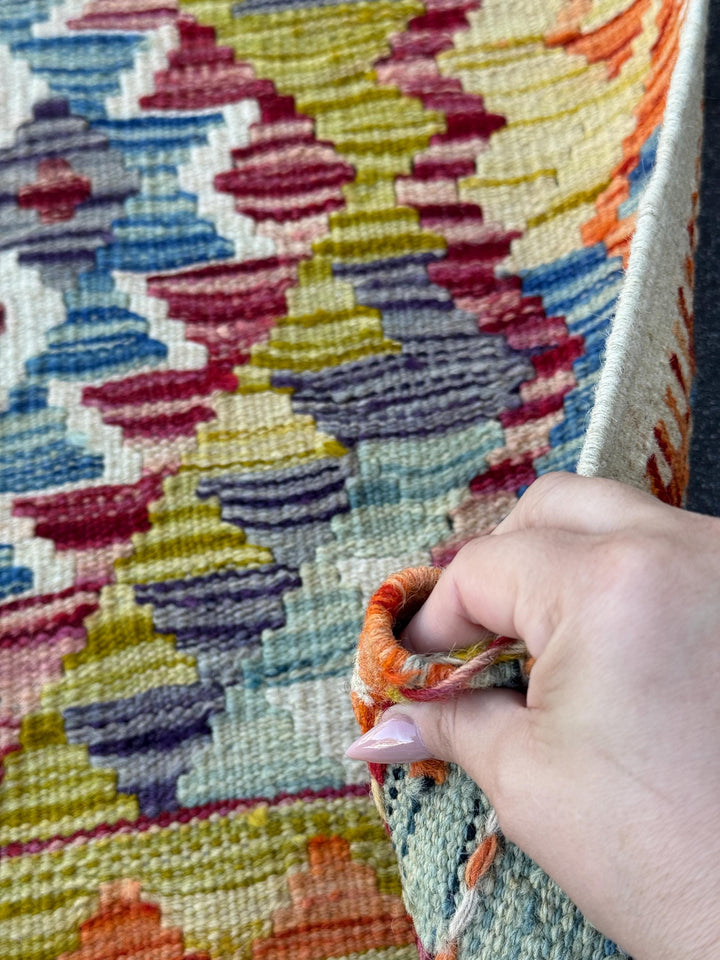 3x4 Handmade Afghan Kilim Rug | Rust Red Burnt Orange Mustard Yellow Olive Green Cream White Aqua Blue Teal Navy Purple Grey | Flatwoven