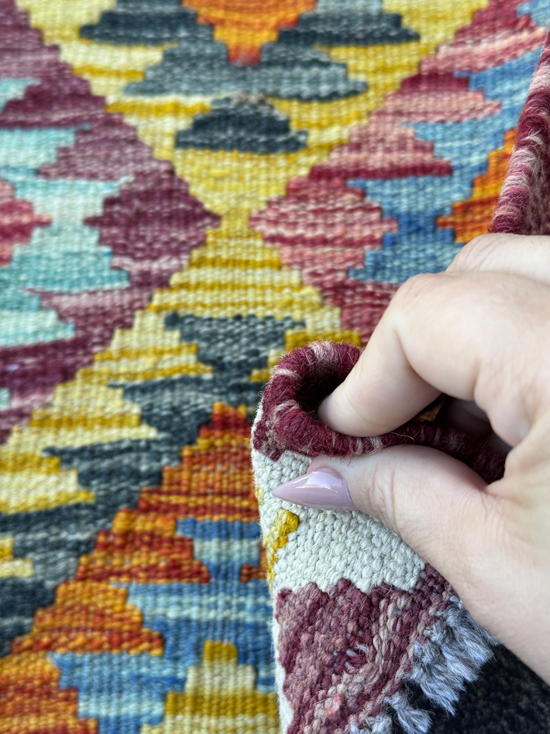 2x5 Handmade Afghan Kilim Runner Rug | Mustard Yellow Rust Red Burnt Orange Cream White Olive Green Teal Aqua Blue Navy Purple Grey | Wool