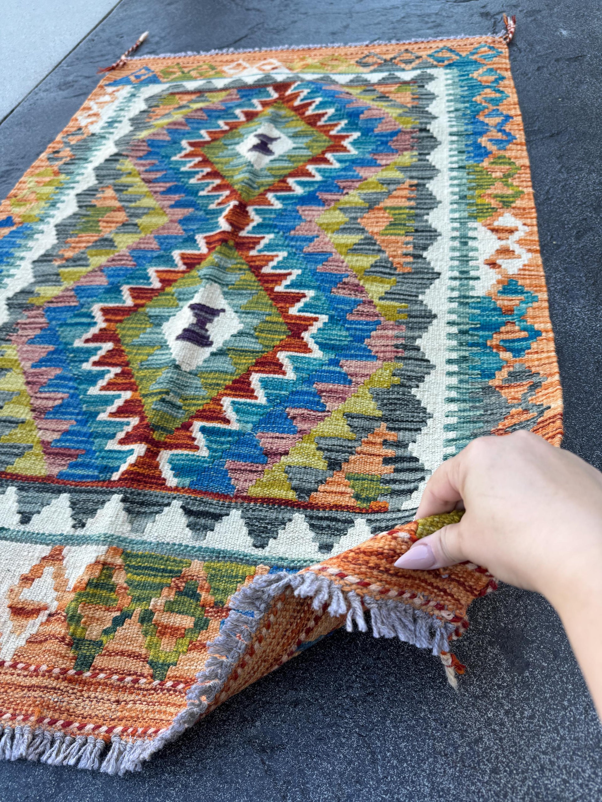 3x4 Handmade Afghan Kilim Rug | Rust Orange Cream White Mustard Yellow Olive Green Teal Aqua Blue Navy Red Purple Grey | Wool Flatwoven