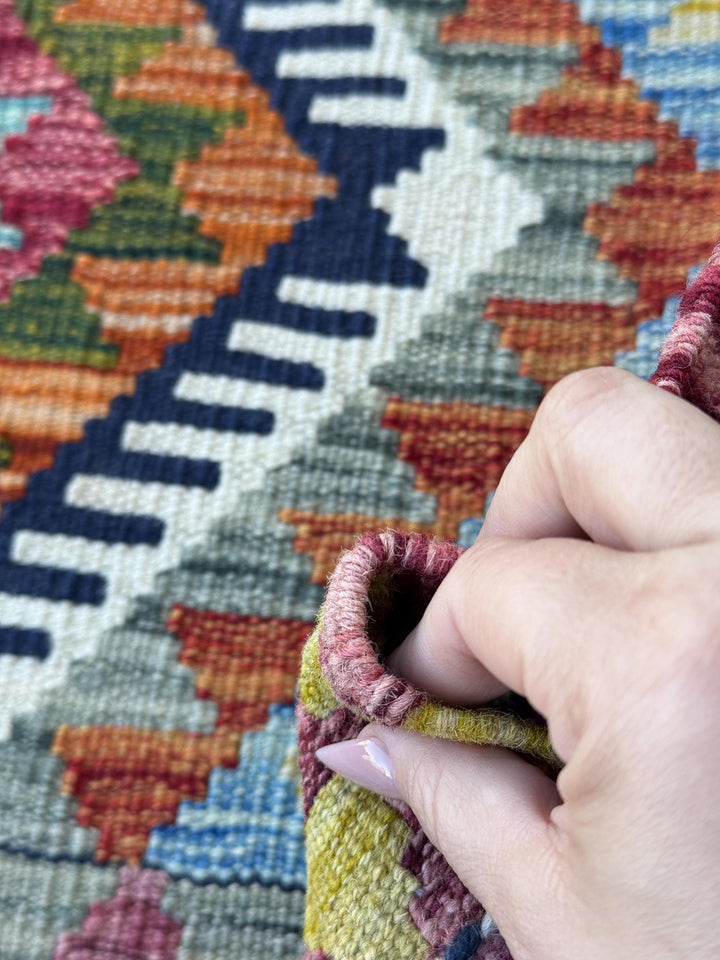 2x5 Handmade Afghan Kilim Runner Rug | Rust Red Burnt Orange Cream White Mustard Yellow Olive Green Teal Aqua Blue Navy Purple Grey | Wool