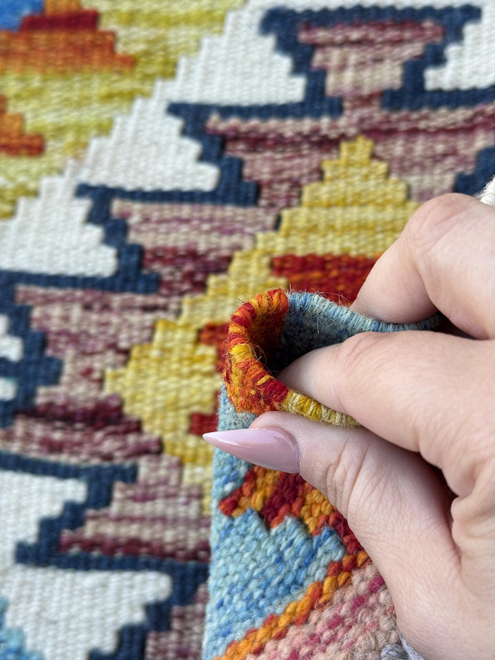 2x5 Handmade Afghan Kilim Runner Rug | Mustard Yellow Burnt Orange Rust Red Olive Green Cream White Teal Aqua Blue Navy Purple Grey | Wool