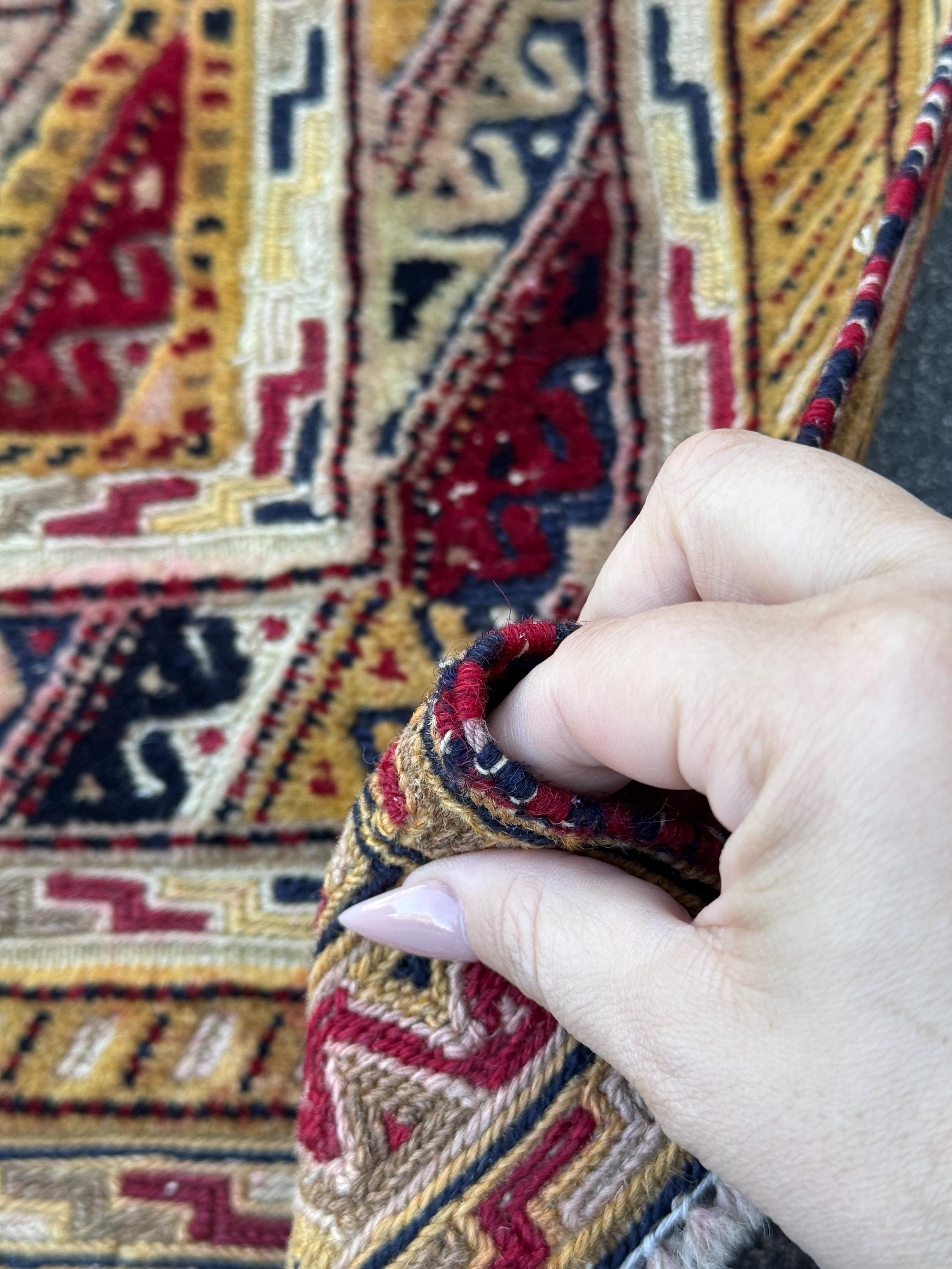 3x4 Handmade Afghan Kilim Rug | Mustard Yellow Rust Red Black Cream Beige Burgundy Navy | Wool Flatwoven