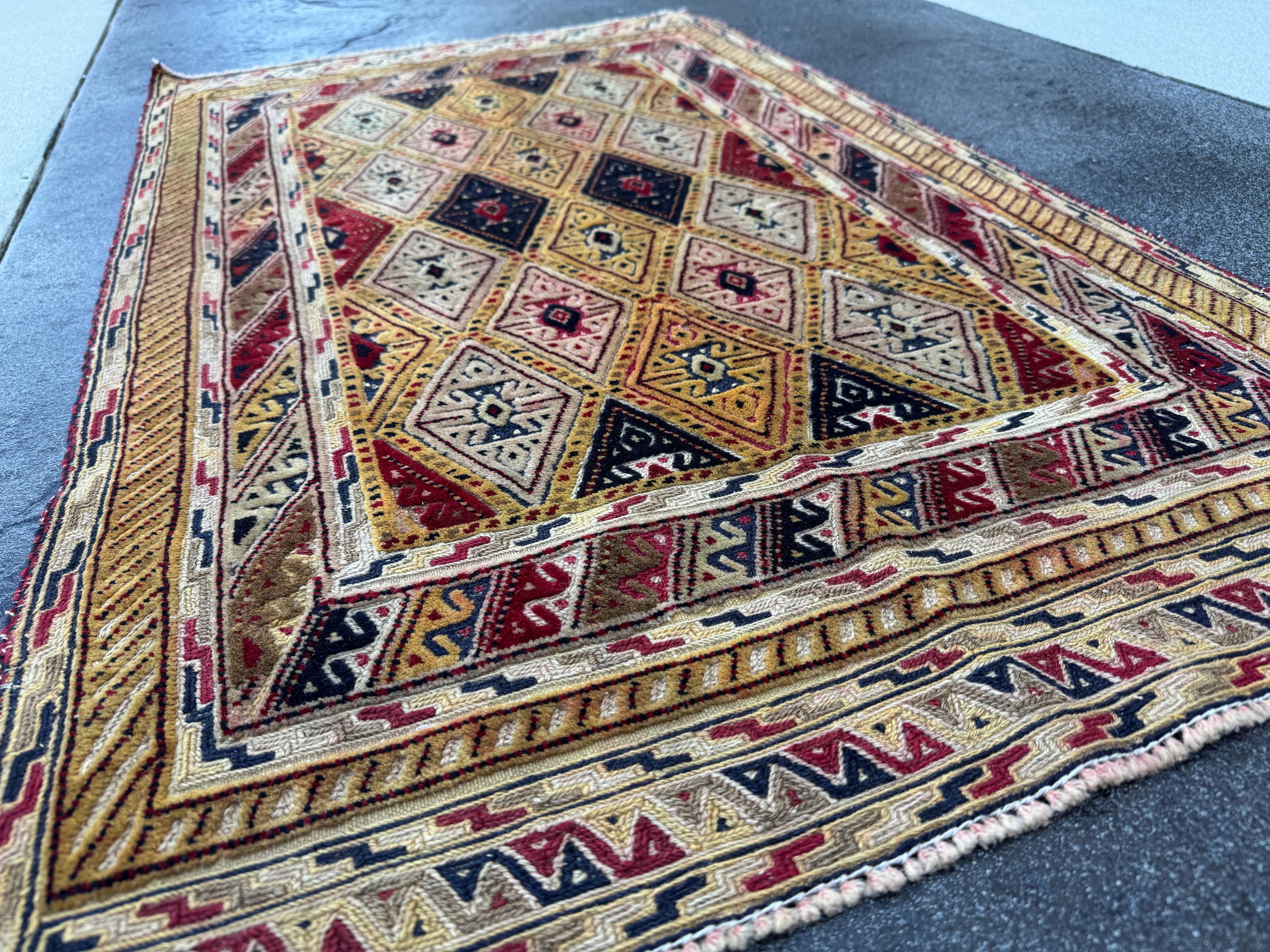 3x4 Handmade Afghan Kilim Rug | Mustard Yellow Rust Red Black Cream Beige Burgundy Navy | Wool Flatwoven