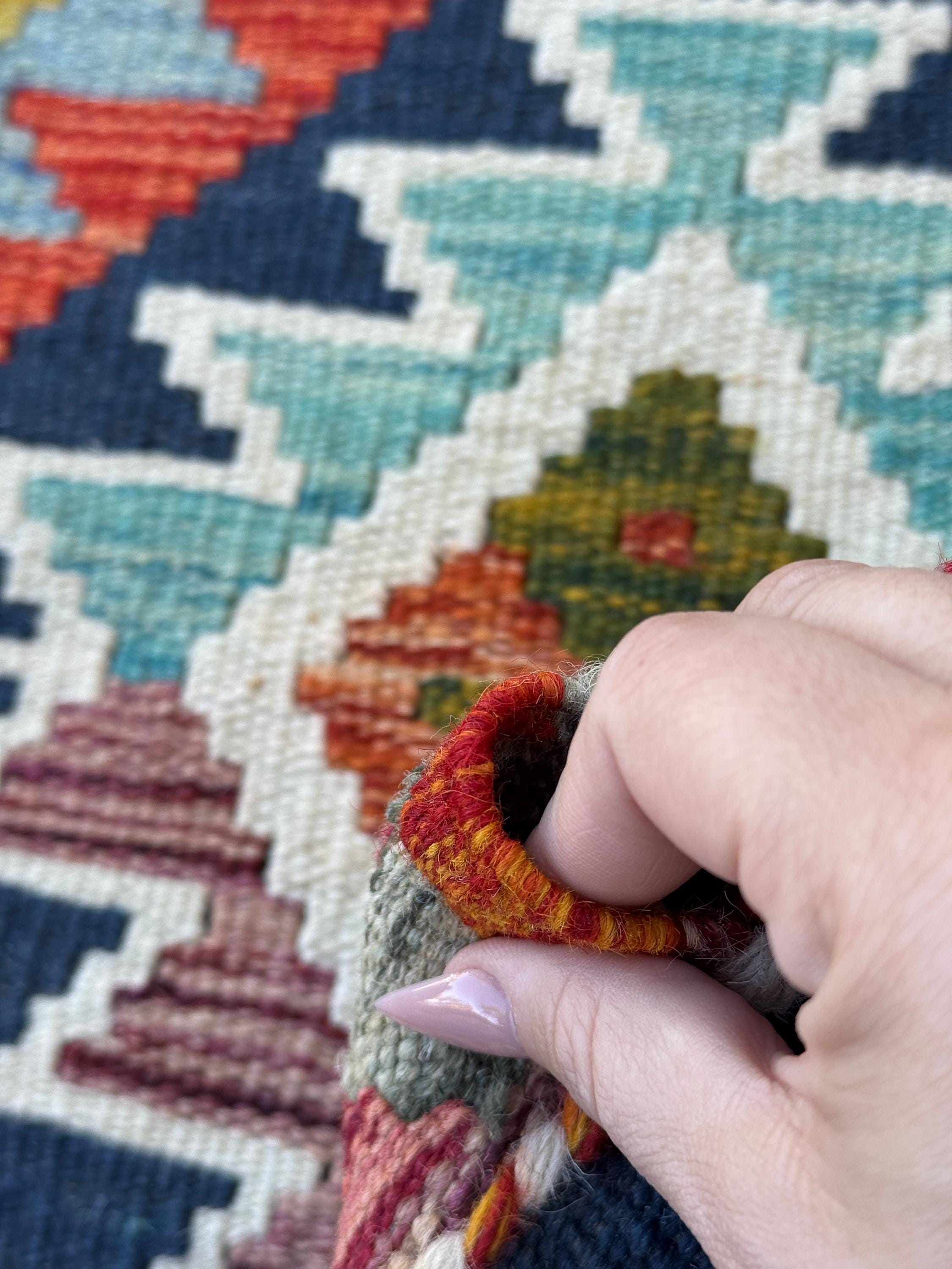 2x5 Handmade Afghan Kilim Runner Rug | Navy Rust Red Burnt Orange Mustard Yellow Cream White Olive Green Teal Aqua Blue Purple Grey | Wool