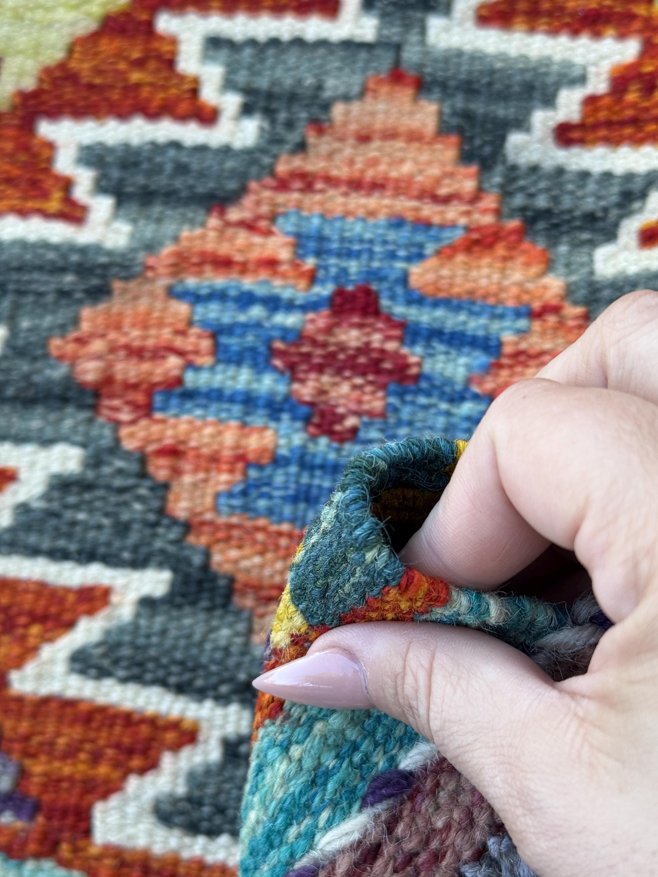 2x5 Handmade Afghan Kilim Runner Rug | Rust Red Burnt Orange Mustard Yellow Olive Green Teal Aqua Blue Navy Purple Cream White Grey | Wool