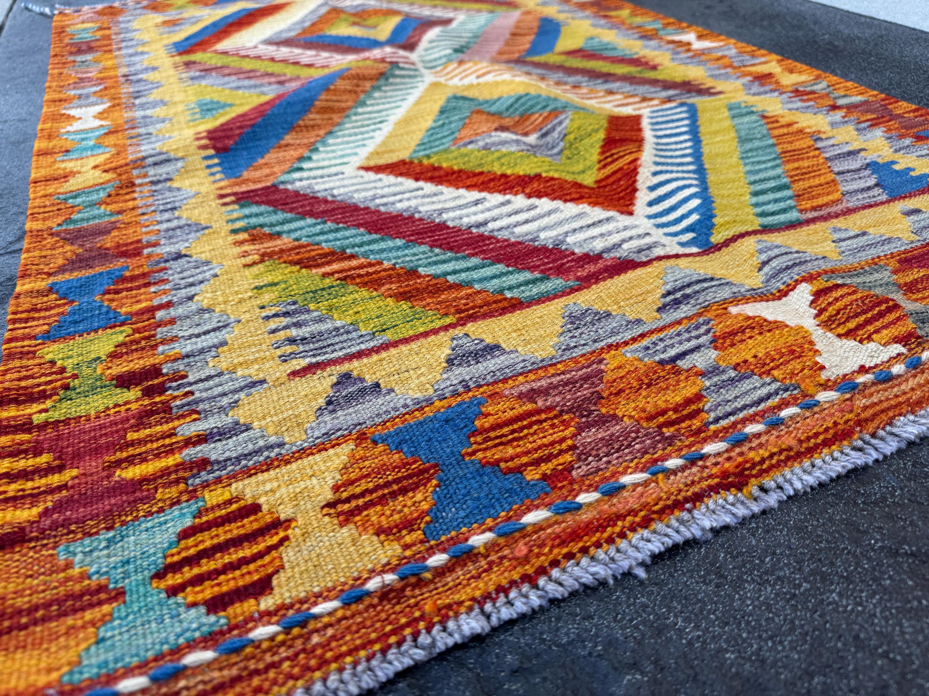 3x4 Handmade Afghan Kilim Rug | Burnt Orange Rust Red Mustard Yellow Cream White Olive Green Teal Aqua Blue Navy Purple Grey | Flatwoven