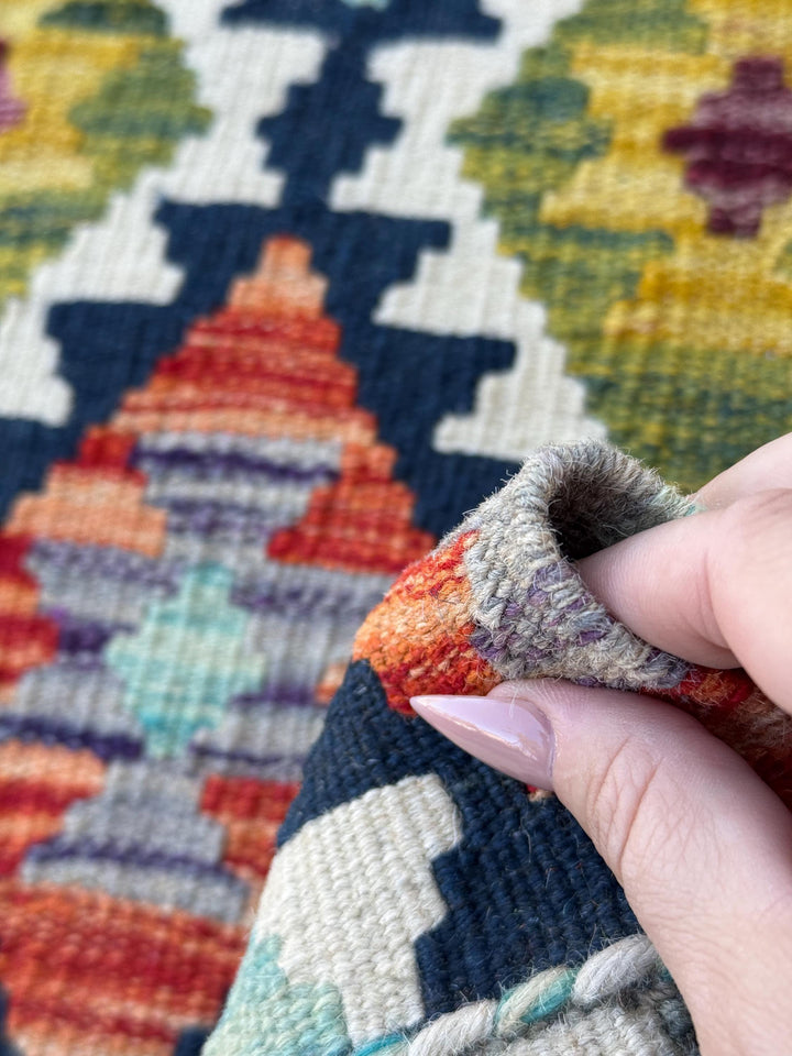 2x5 Handmade Afghan Kilim Runner Rug | Navy Cream White Rust Red Burnt Orange Mustard Yellow Olive Green Teal Aqua Blue Purple Grey | Wool