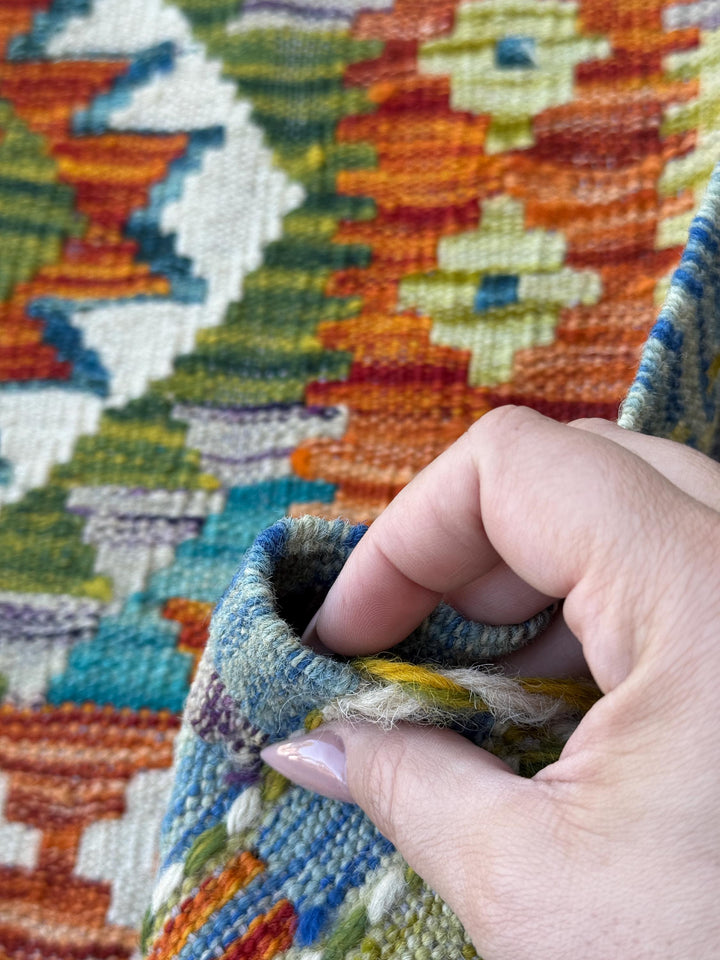2x5 Handmade Afghan Kilim Runner Rug | Rust Red Burnt Orange Olive Green Cream White Mustard Yellow Teal Aqua Blue Navy Purple Grey | Wool