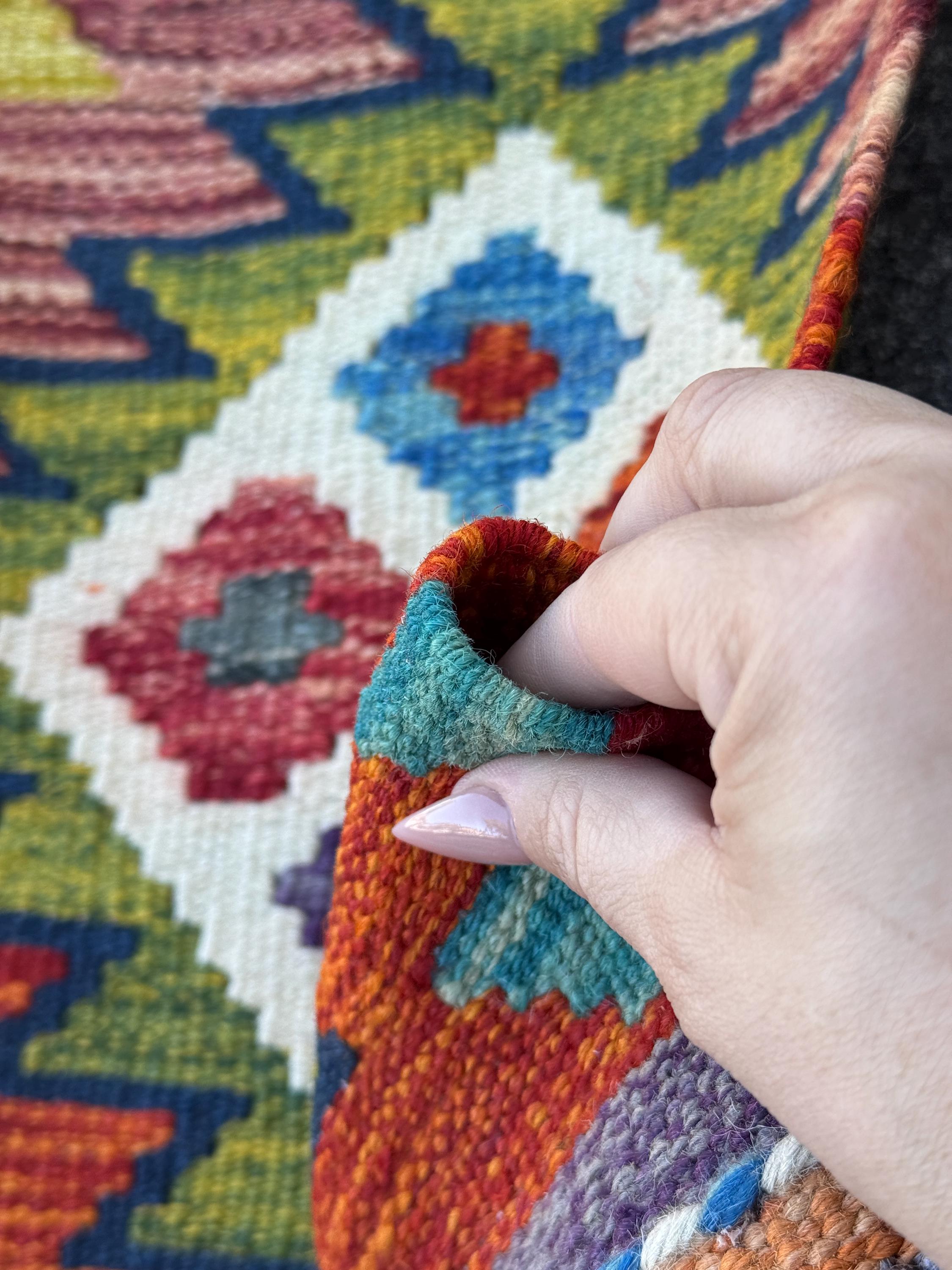 2x5 Handmade Afghan Kilim Runner Rug | Rust Red Burnt Orange Mustard Yellow Olive Green Cream White Teal Aqua Blue Navy Purple Grey | Wool