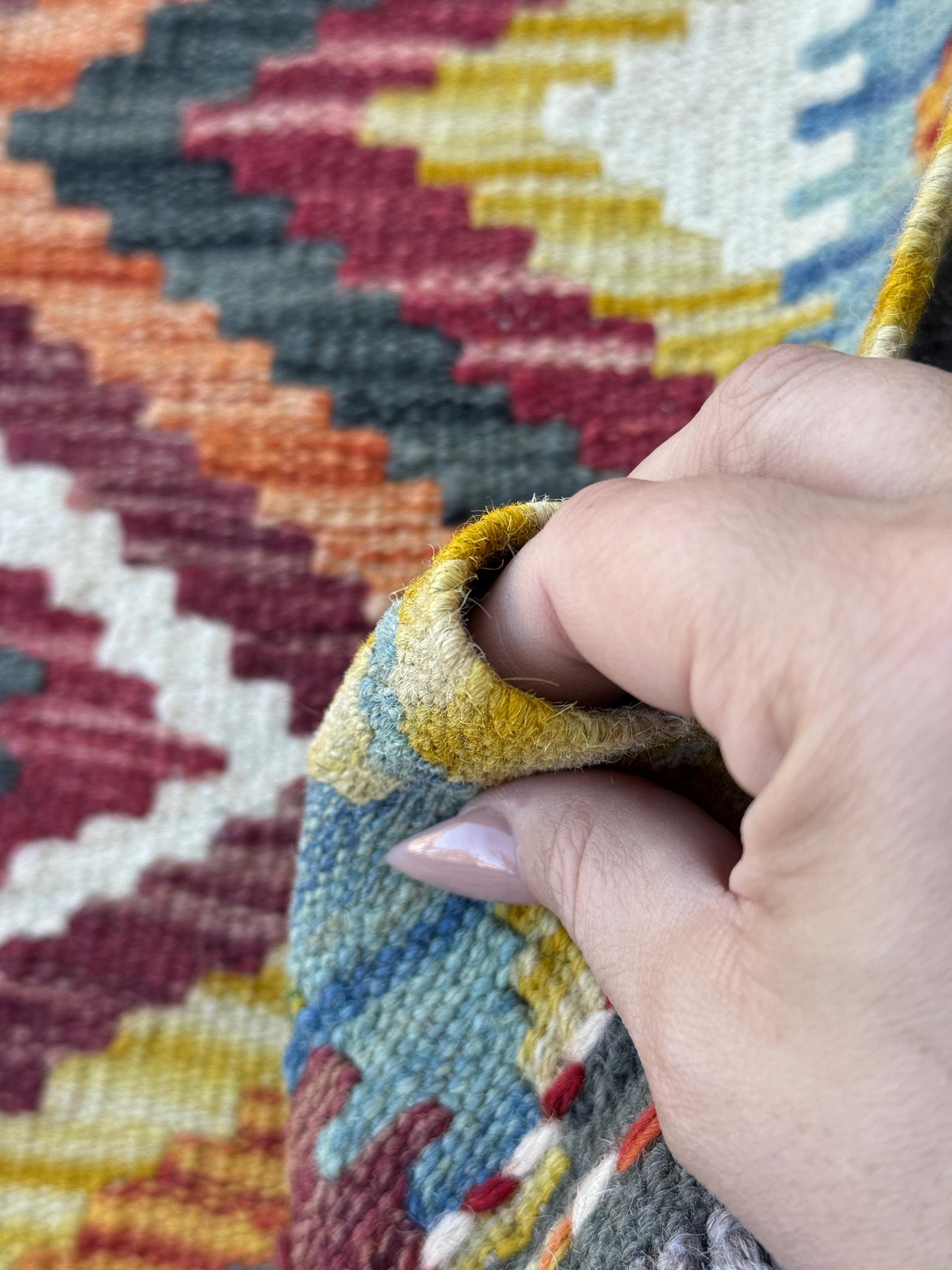 2x5 Handmade Afghan Kilim Runner Rug | Burgundy Rust Red Burnt Orange Mustard Yellow Olive Green Teal Aqua Blue Cream White Grey | Flatwoven