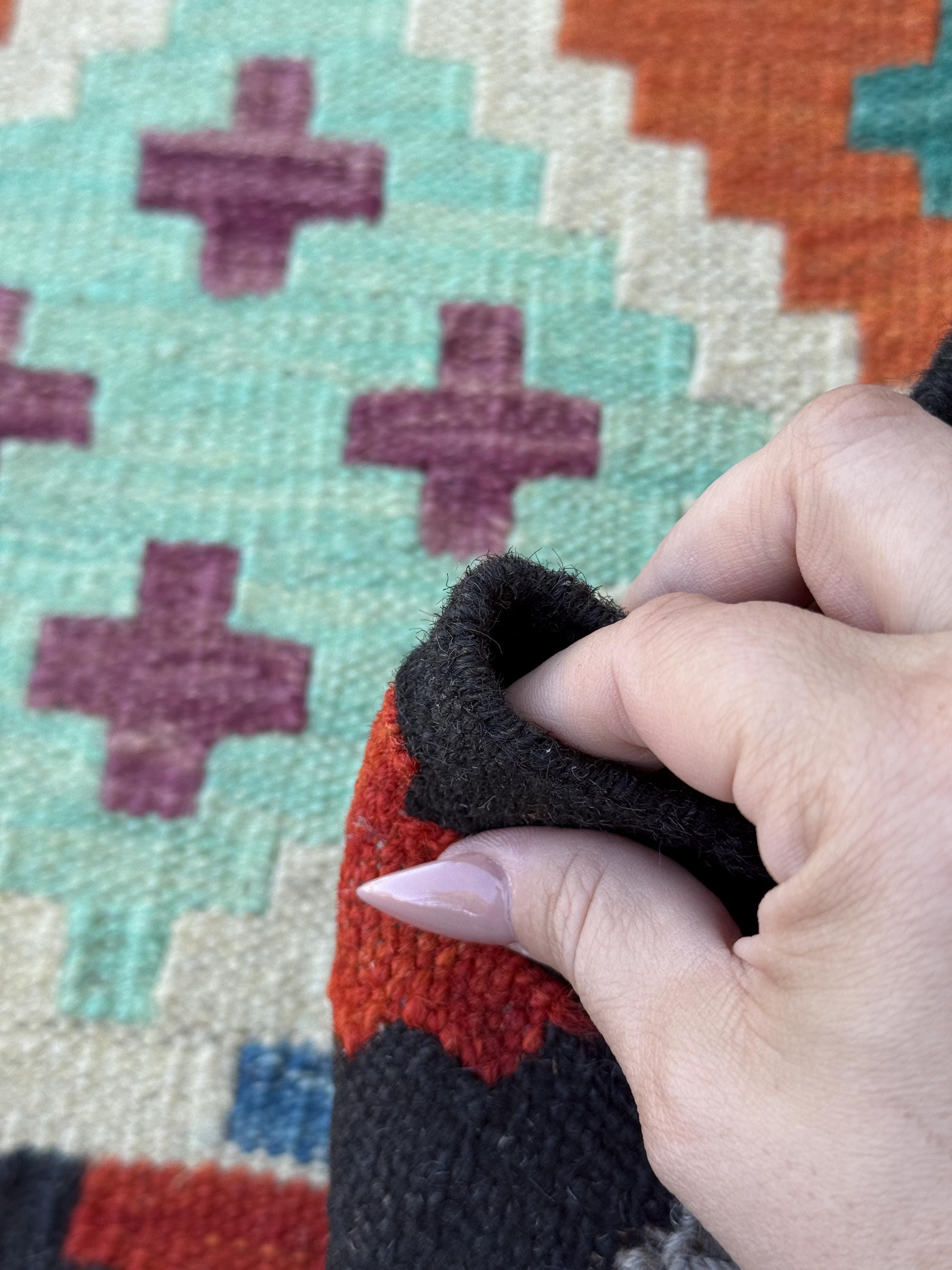 3x5 (91x152) Handmade Afghan Kilim Rug | Black Burnt Orange Cream Beige Red Blue Teal Mint Green Purple | Wool Flatwoven