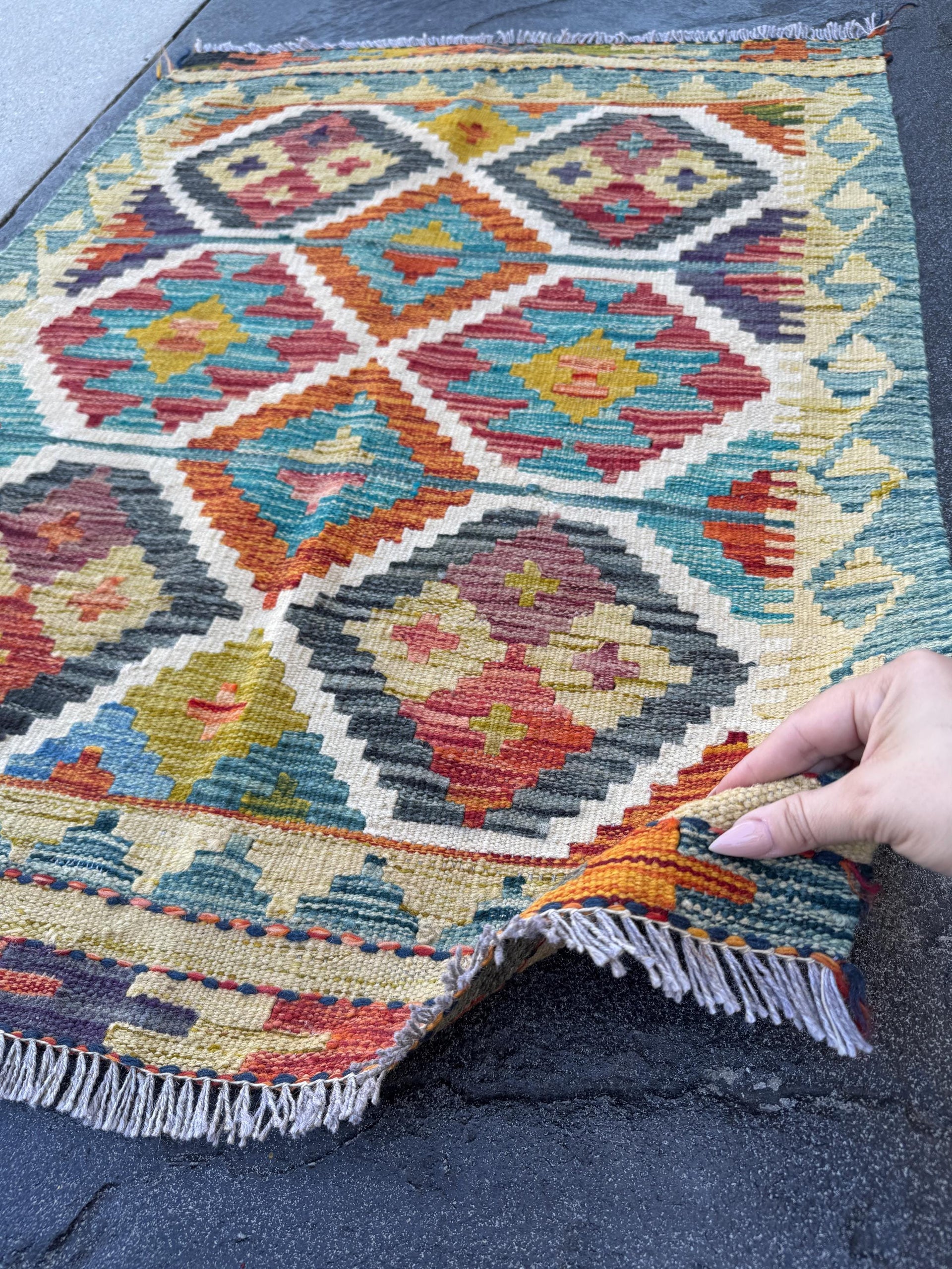 3x4 Handmade Afghan Kilim Rug | Beige Cream Mustard Yellow Rust Red Burnt Orange Olive Green Teal Aqua Blue Navy Purple Grey | Flatwoven