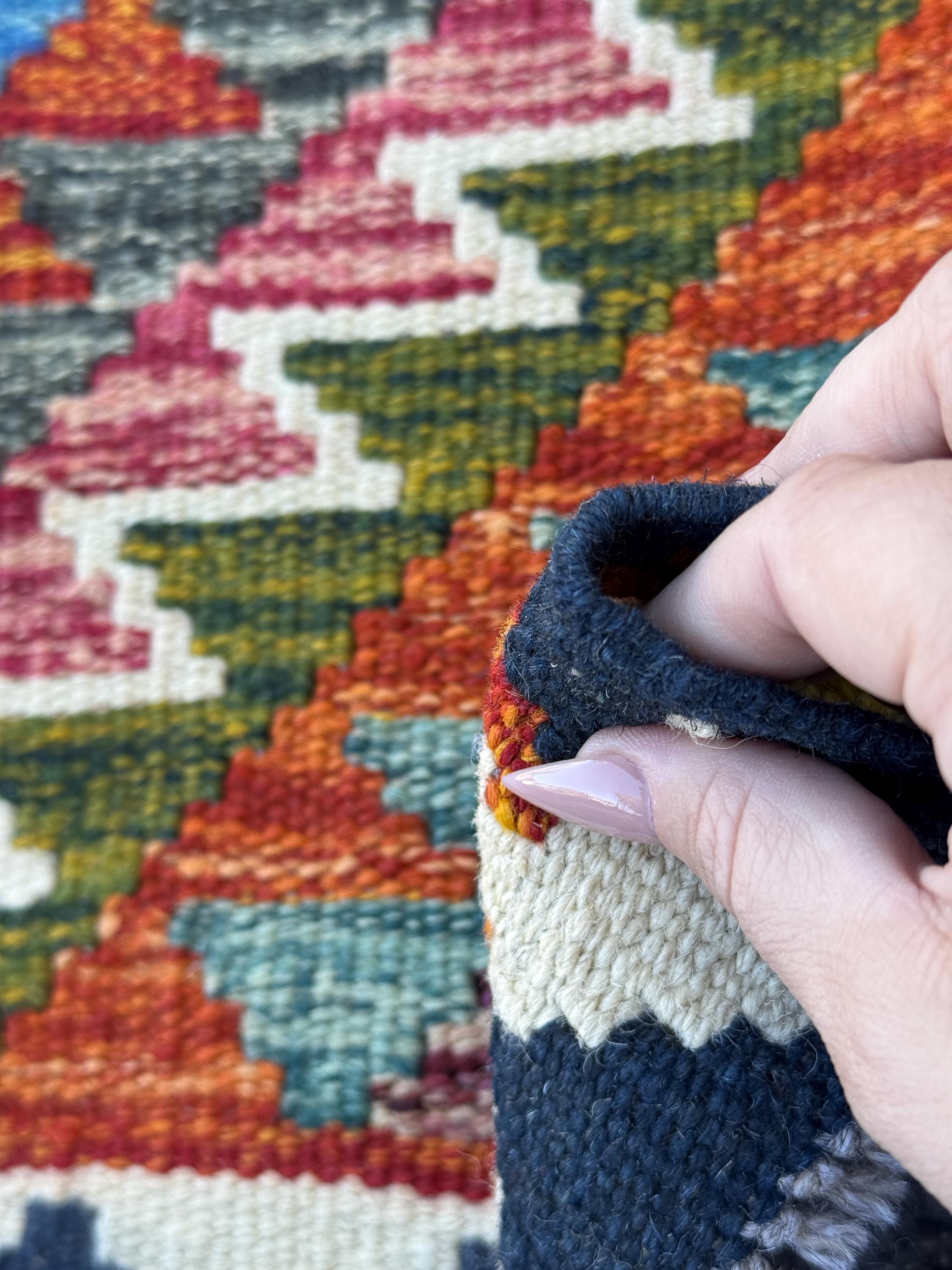 2x5 Handmade Afghan Kilim Runner Rug | Olive Green Rust Red Teal Burnt Orange Mustard Yellow Cream White Aqua Blue Navy Purple Grey | Wool