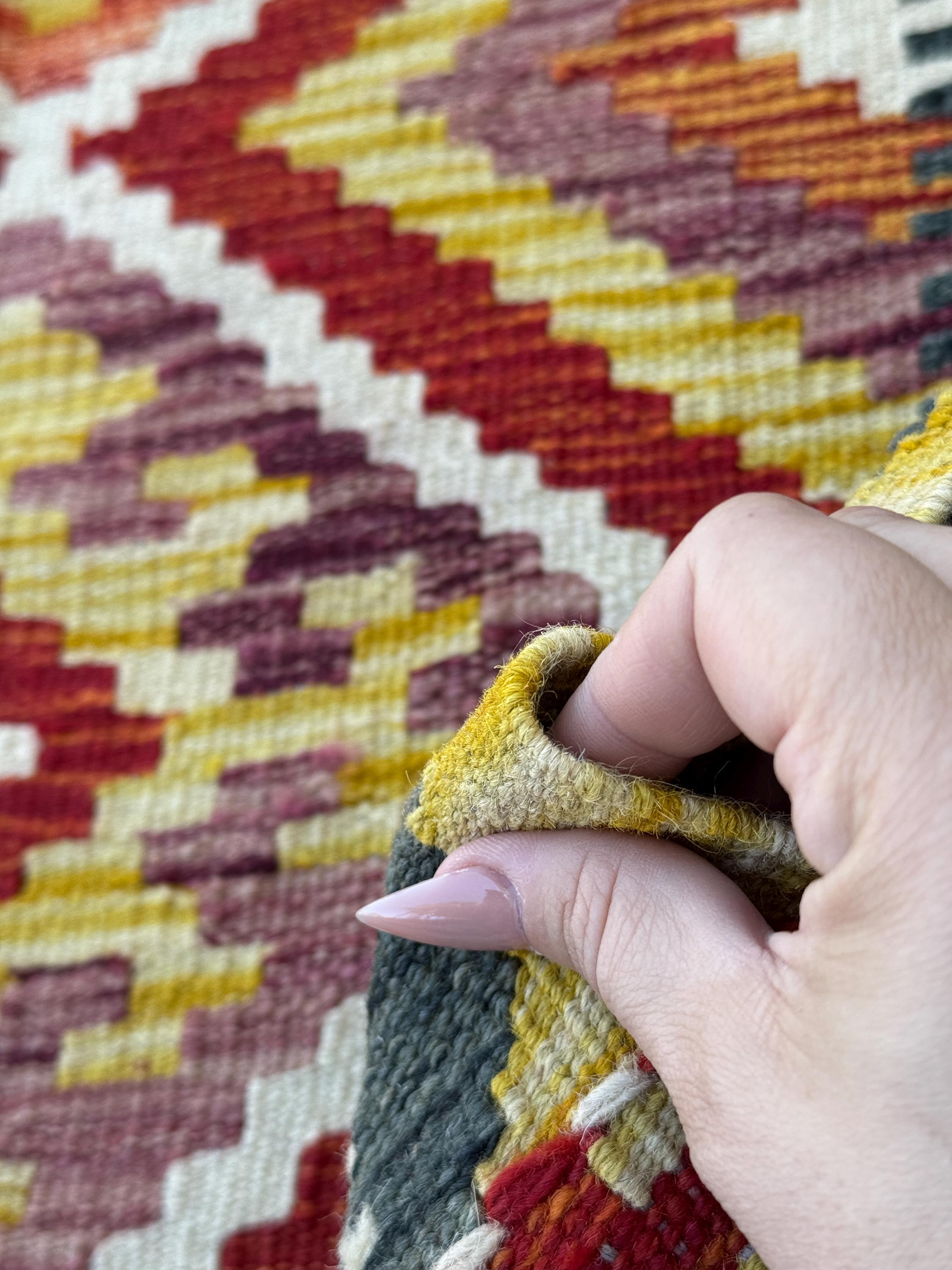 2x5 Handmade Afghan Kilim Runner Rug | Deep Red Burnt Orange Mustard Yellow Olive Green Cream White Sky Blue Navy Plum Charcoal | Flatwoven