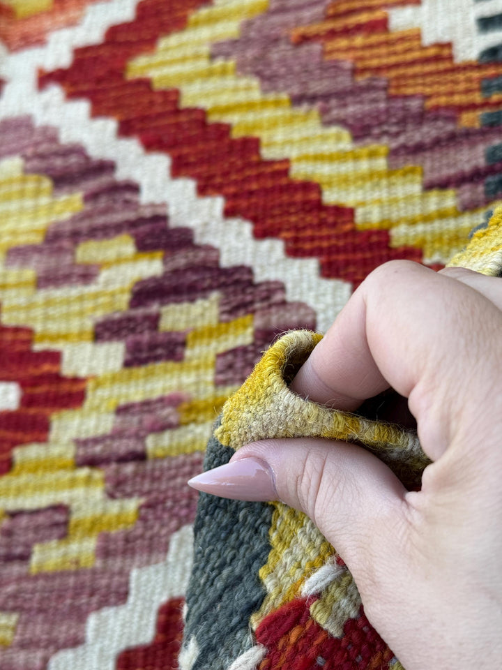 2x5 Handmade Afghan Kilim Runner Rug | Deep Red Burnt Orange Mustard Yellow Olive Green Cream White Sky Blue Navy Plum Charcoal | Flatwoven