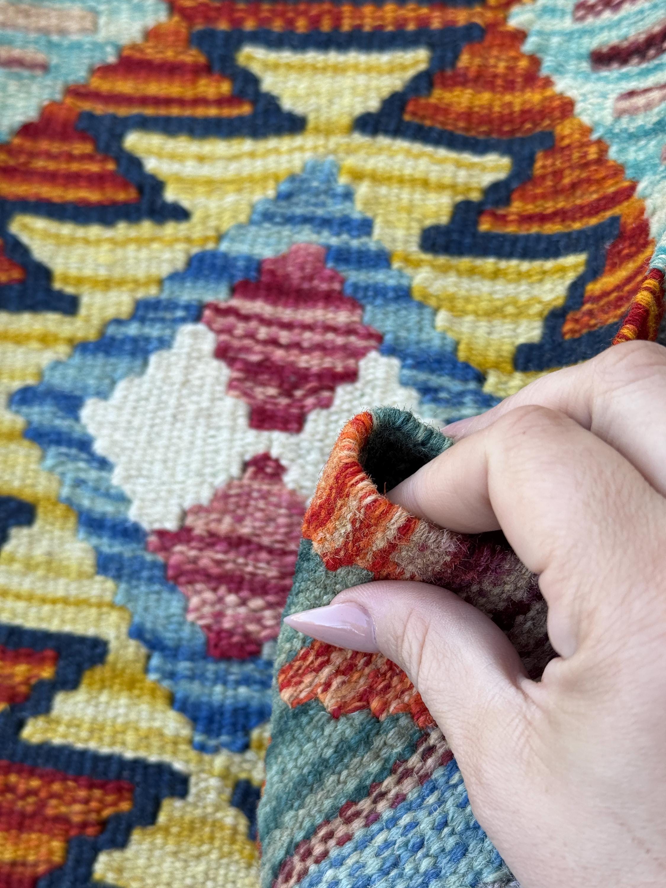 2x5 Handmade Afghan Kilim Runner Rug | Burnt Orange Rust Red Mustard Yellow Aqua Blue Teal Navy Cream White Olive Green Pink Purple | Wool