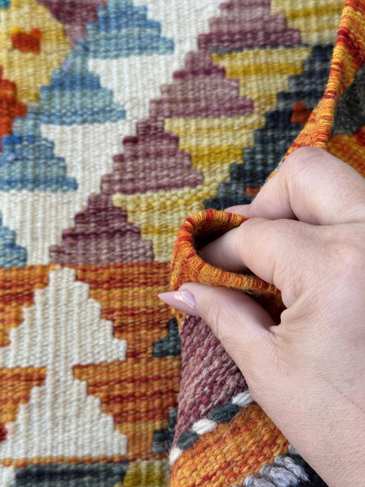2x5 Handmade Afghan Kilim Runner Rug | Burnt Orange Rust Red Cream White Mustard Yellow Olive Green Teal Aqua Blue Navy Purple Grey | Wool