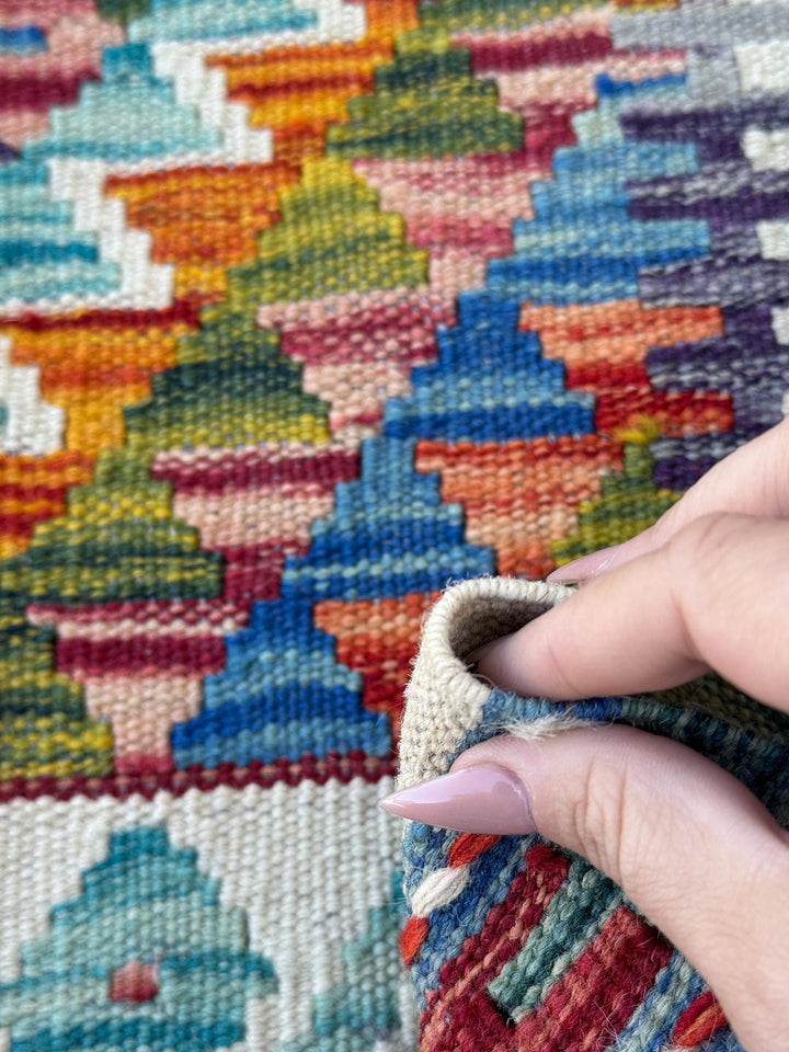 2x5 Handmade Afghan Kilim Runner Rug | Cream Red Rust Burnt Orange Mustard Yellow Olive Green Aqua Teal Blue Navy Purple White Grey | Wool
