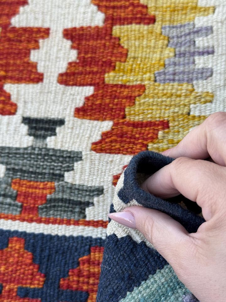 2x5 (61x152) Handmade Afghan Kilim Rug | Navy Denim Teal Royal Blue Burnt Orange Yellow White Cream Grey Black Red Purple | Wool