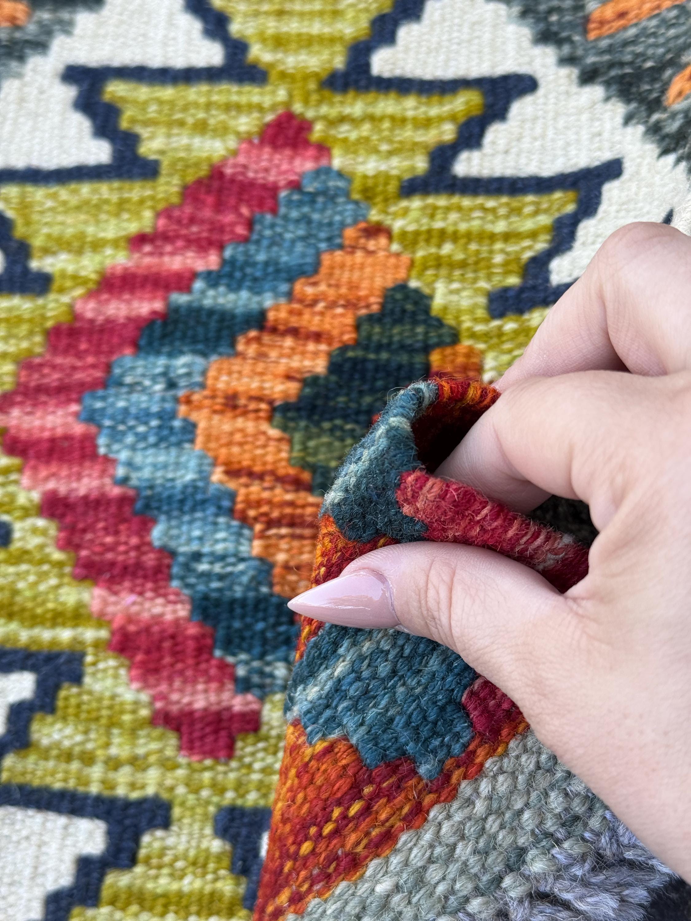 2x5 (61x152) Handmade Afghan Kilim Runner Rug | Cream White Denim Navy Blue Grey Moss Olive Green Brick Rose Crimson Red | Wool Flatweave