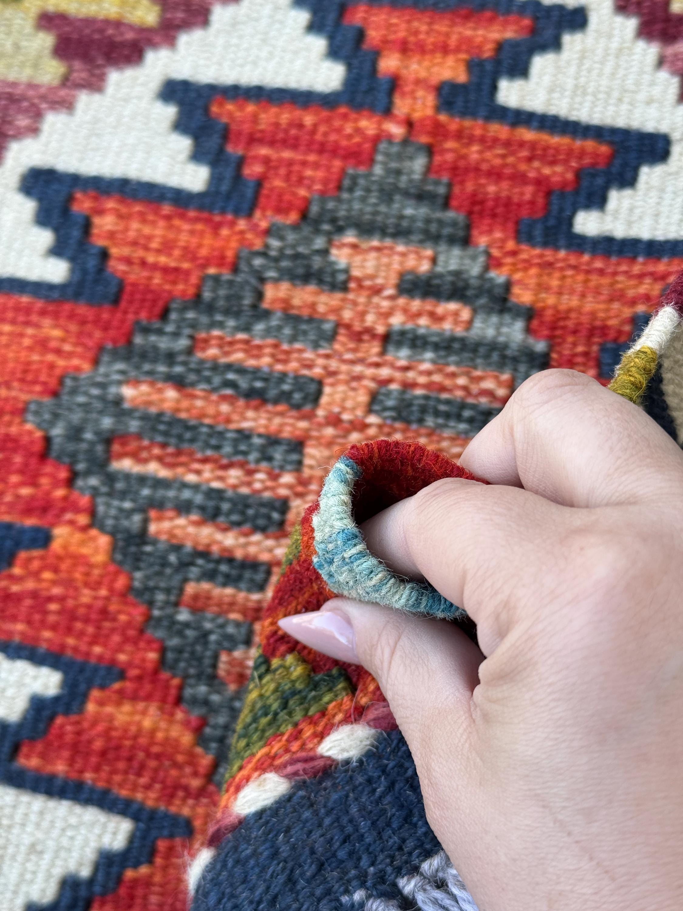 2x5 (61x152) Handmade Afghan Kilim Runner Rug | Orange Coral White Cream Navy Midnight Aqua Baby Blue Yellow Moss Olive Green Grey | Wool