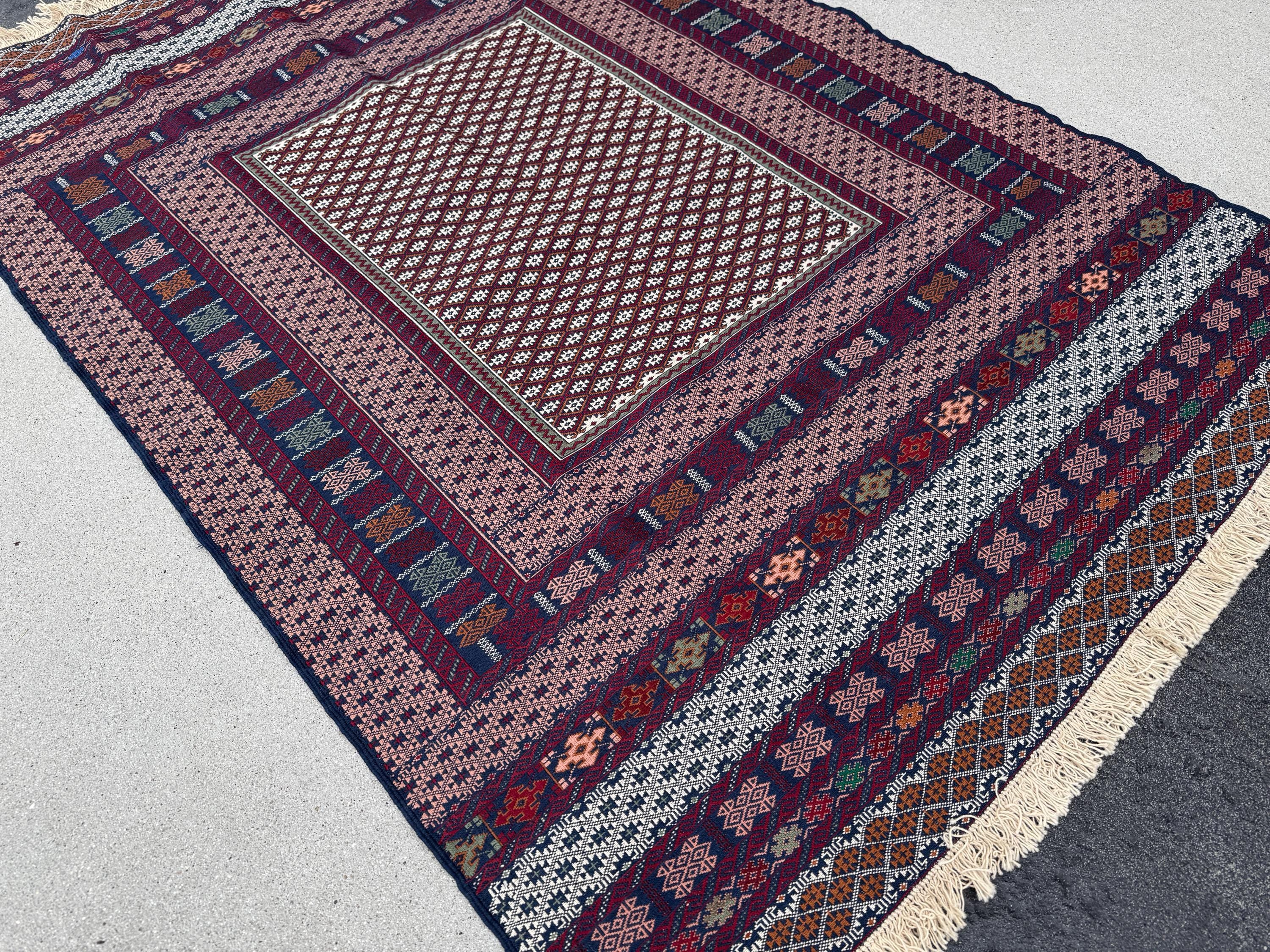 4x7 (120x215) Handmade Vintage Afghan Baluch Rug | Burgundy Red Navy Blue Cream White Pink Coral Rust Orange Olive Green Teal Grey