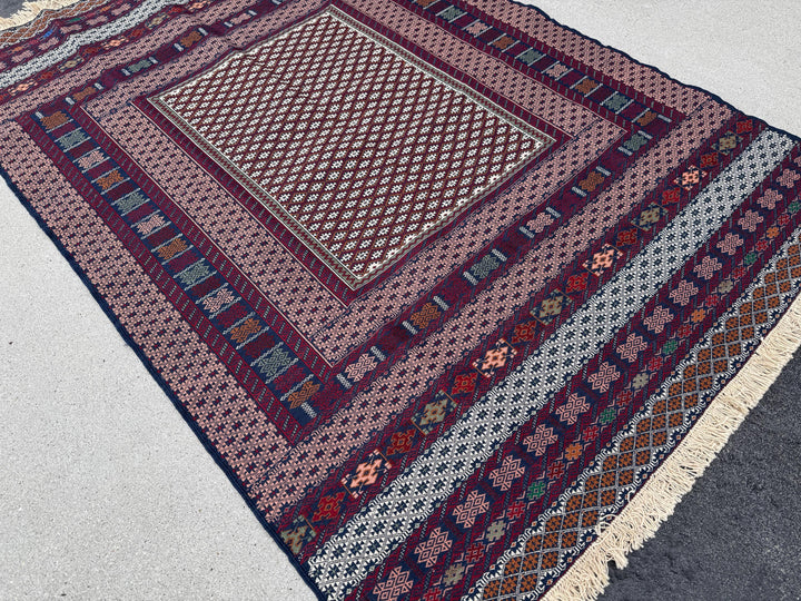 4x7 (120x215) Handmade Vintage Afghan Baluch Rug | Burgundy Red Navy Blue Cream White Pink Coral Rust Orange Olive Green Teal Grey