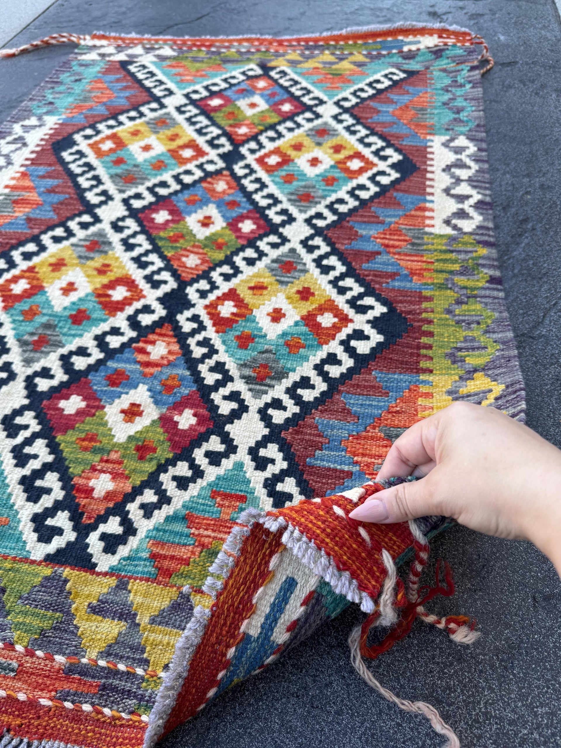 3x4 Handmade Afghan Kilim Rug | Ivory Black Rust Red Burnt Orange Mustard Yellow Olive Green Teal Aqua Blue Navy Purple Grey | Flatwoven