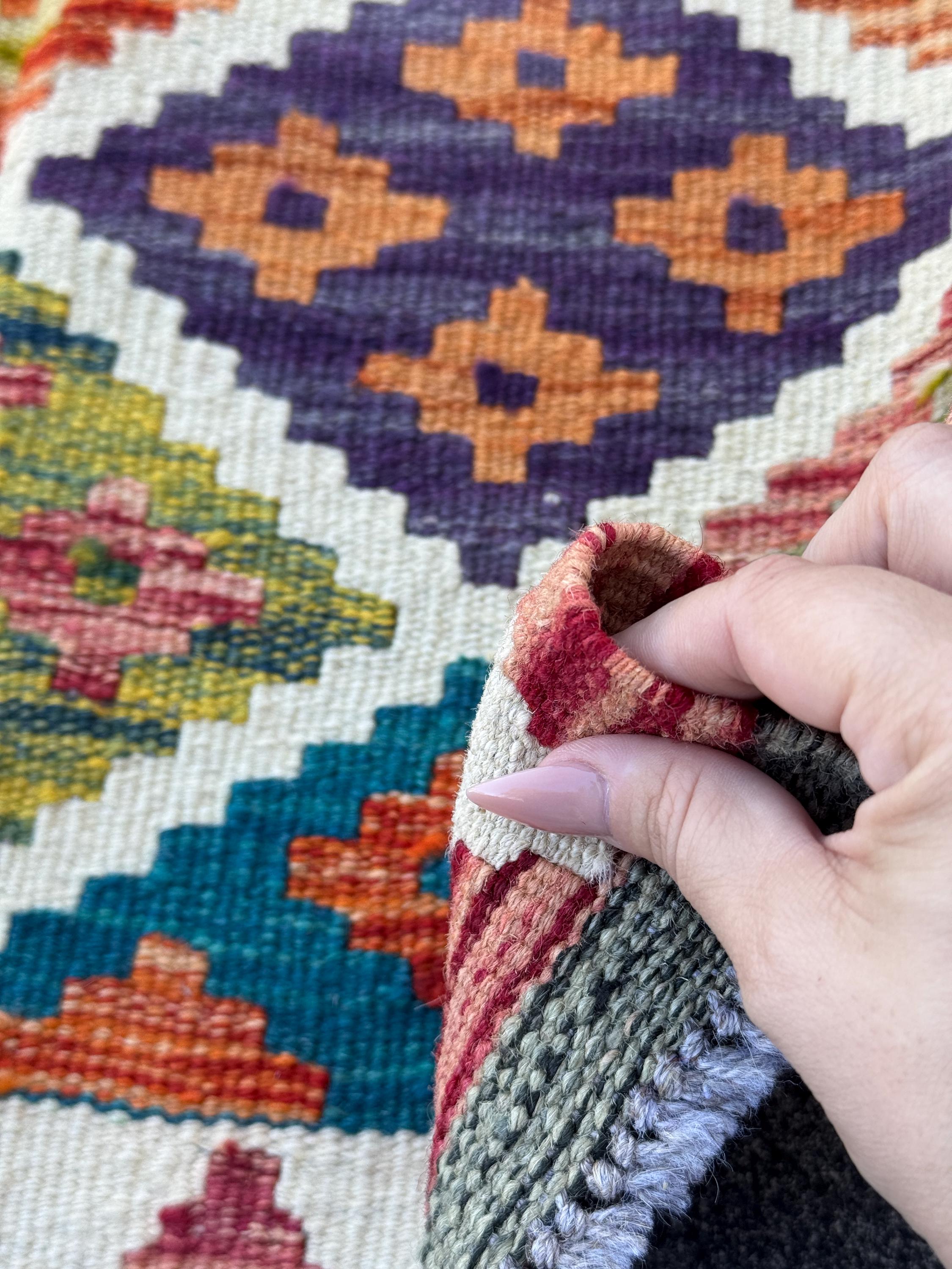 2x5 Handmade Afghan Kilim Runner Rug | Burgundy Purple Rust Red Burnt Orange Olive Green Teal Aqua Mustard Yellow Navy Cream White | Wool