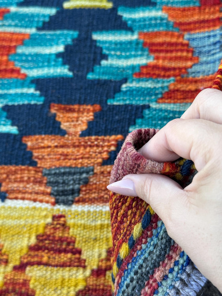 3x4 Handmade Afghan Kilim Rug | Navy Blue Rust Red Burnt Orange Mustard Yellow Cream White Teal Aqua Olive Green Purple Grey | Flatwoven
